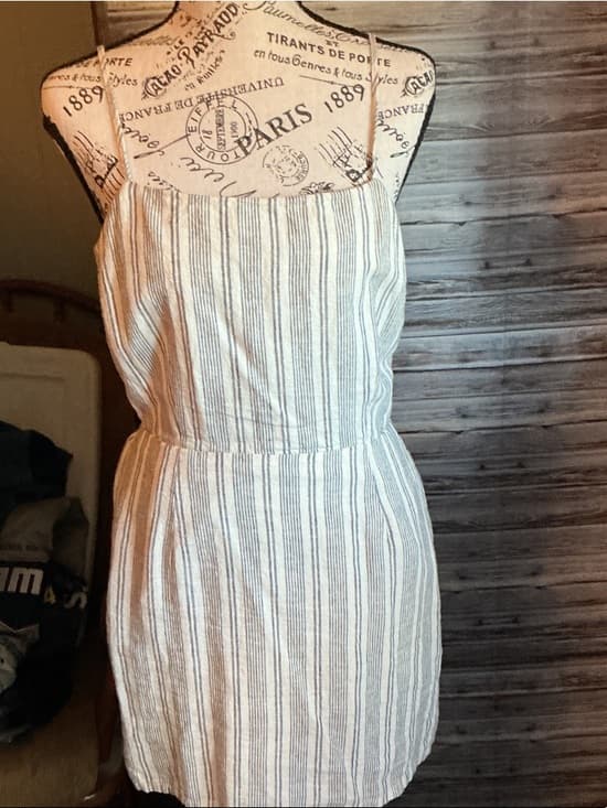★ Striped Linen Blend Sundress Sleeveless Summer Midi Dress Pockets - Thumbnail 5