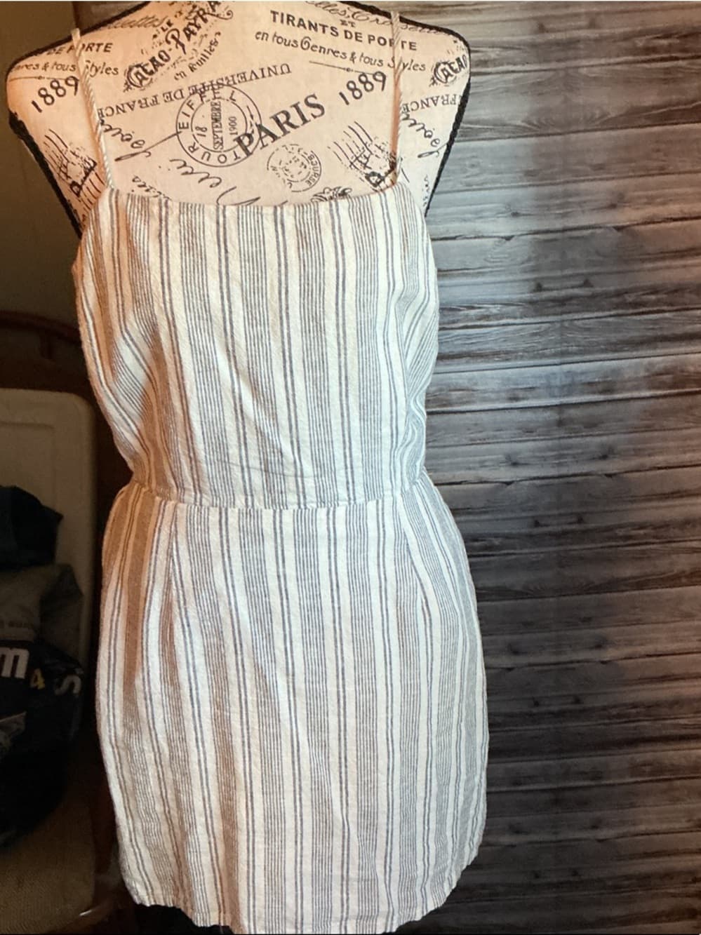 ★ Striped Linen Blend Sundress Sleeveless Summer Midi Dress Pockets