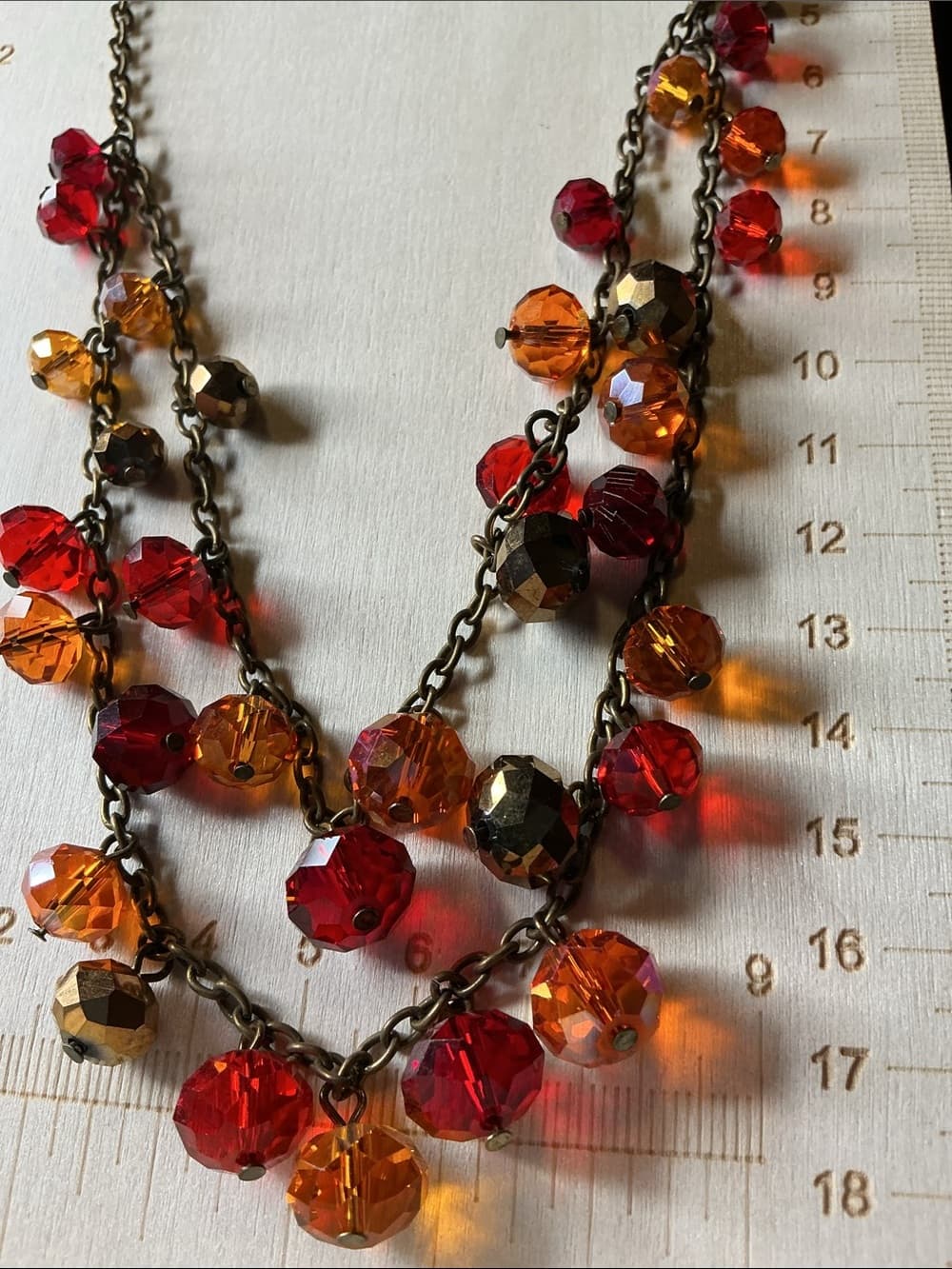 ★ Layered Red Orange Crystal Beaded Statement Necklace Glam - Thumbnail 8