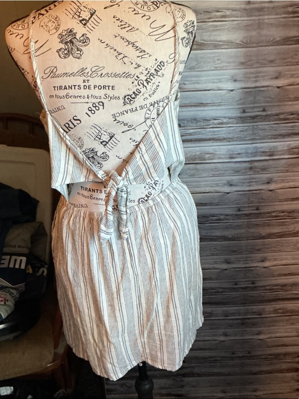 ★ Striped Linen Blend Sundress Sleeveless Summer Midi Dress Pockets - Thumbnail 3