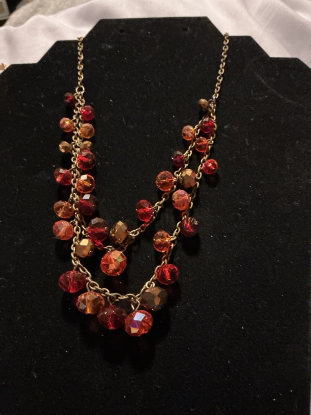 ★ Layered Red Orange Crystal Beaded Statement Necklace Glam - Thumbnail 4