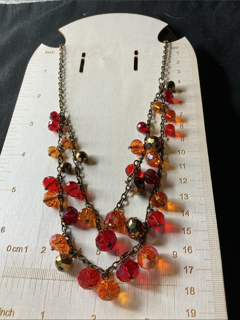 ★ Layered Red Orange Crystal Beaded Statement Necklace Glam - Thumbnail 7