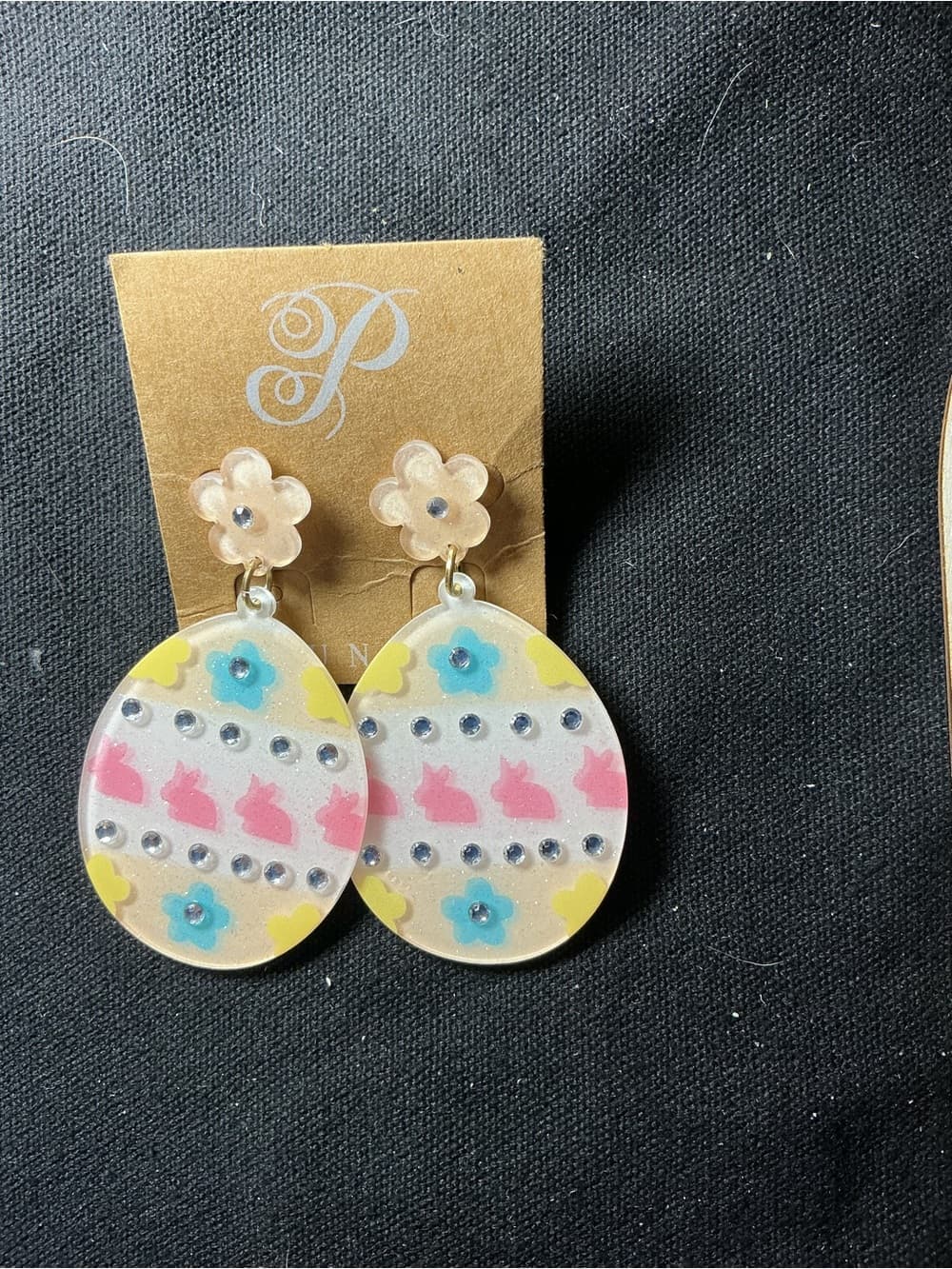 ⭐ Easter Bunny Egg Dangle Earrings Pastel Glitter Spring Earrings - Thumbnail 2