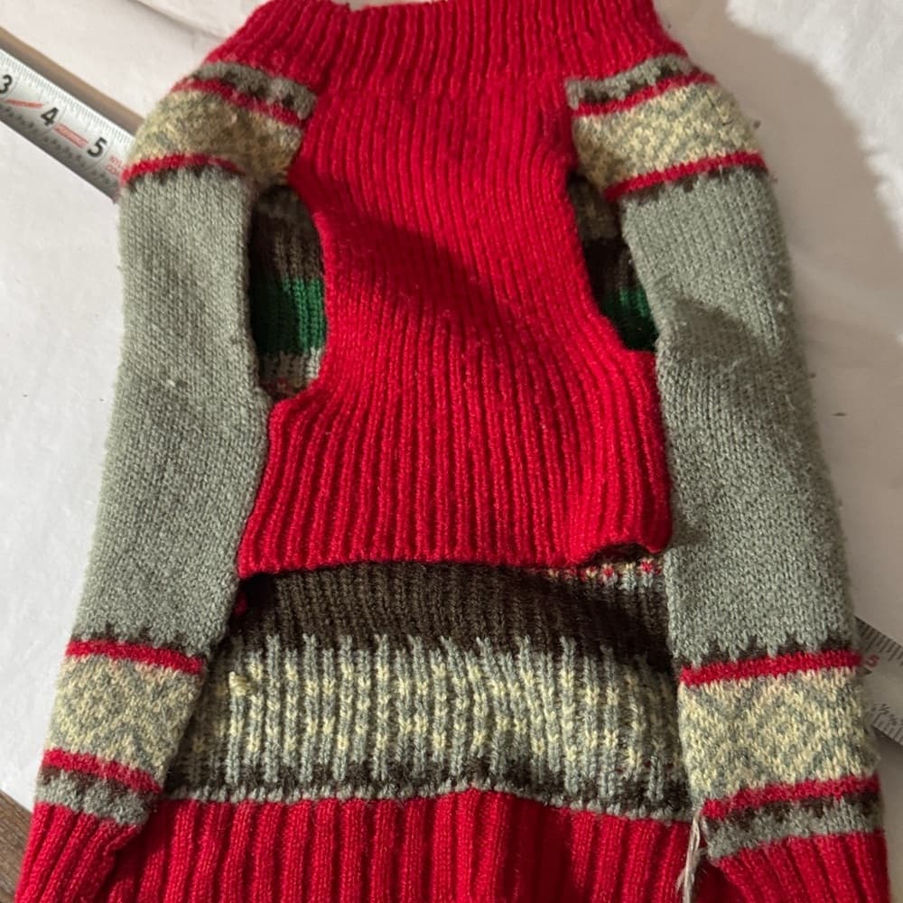 Cozy Red and Gray Dog Sweater with Car Design