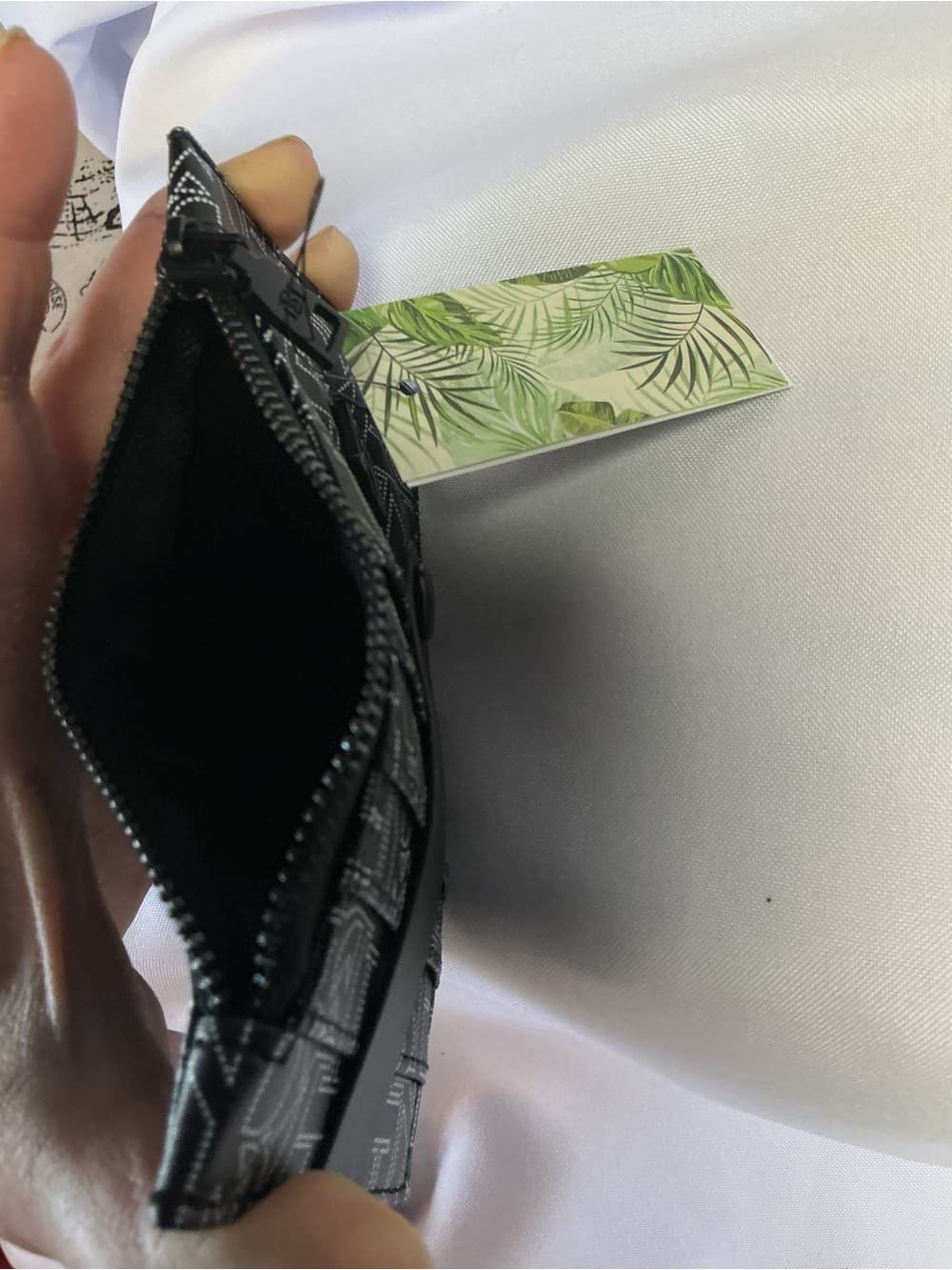 ⭐ NWT Vegan Leather Credit Card Holder Zip Wallet Black Monogram - Thumbnail 8