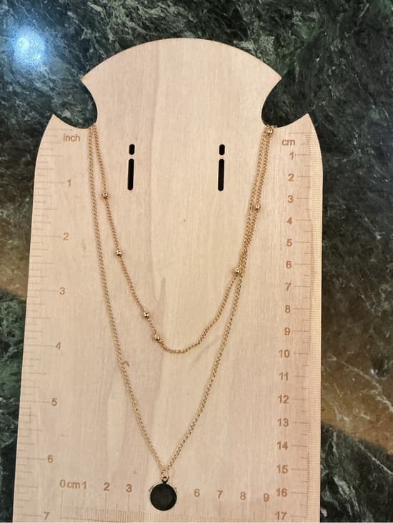 ⭐ Layered Gold Tone Disc Pendant Necklace Minimalist Beaded Chain - Thumbnail 5