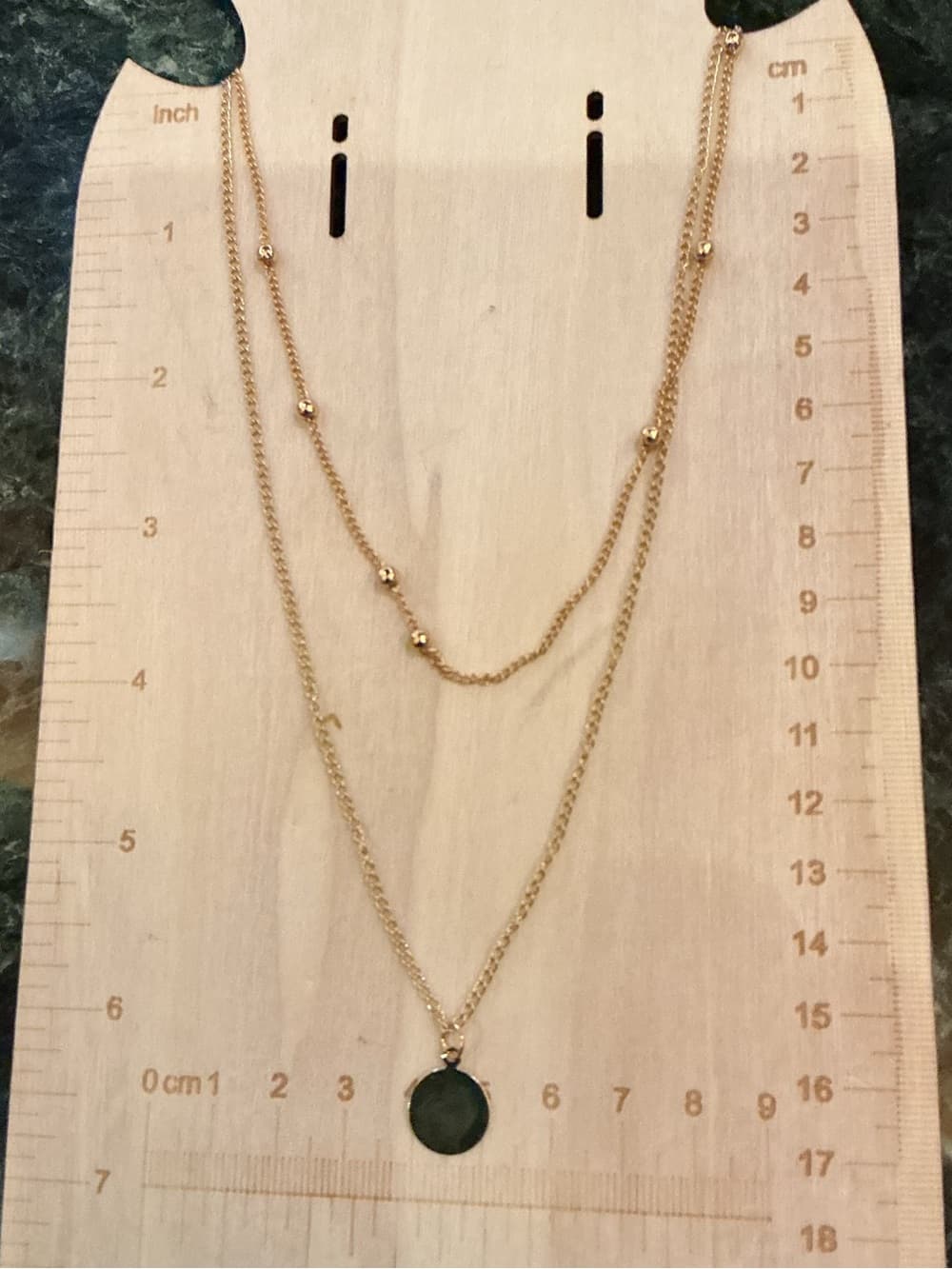 ⭐ Layered Gold Tone Disc Pendant Necklace Minimalist Beaded Chain