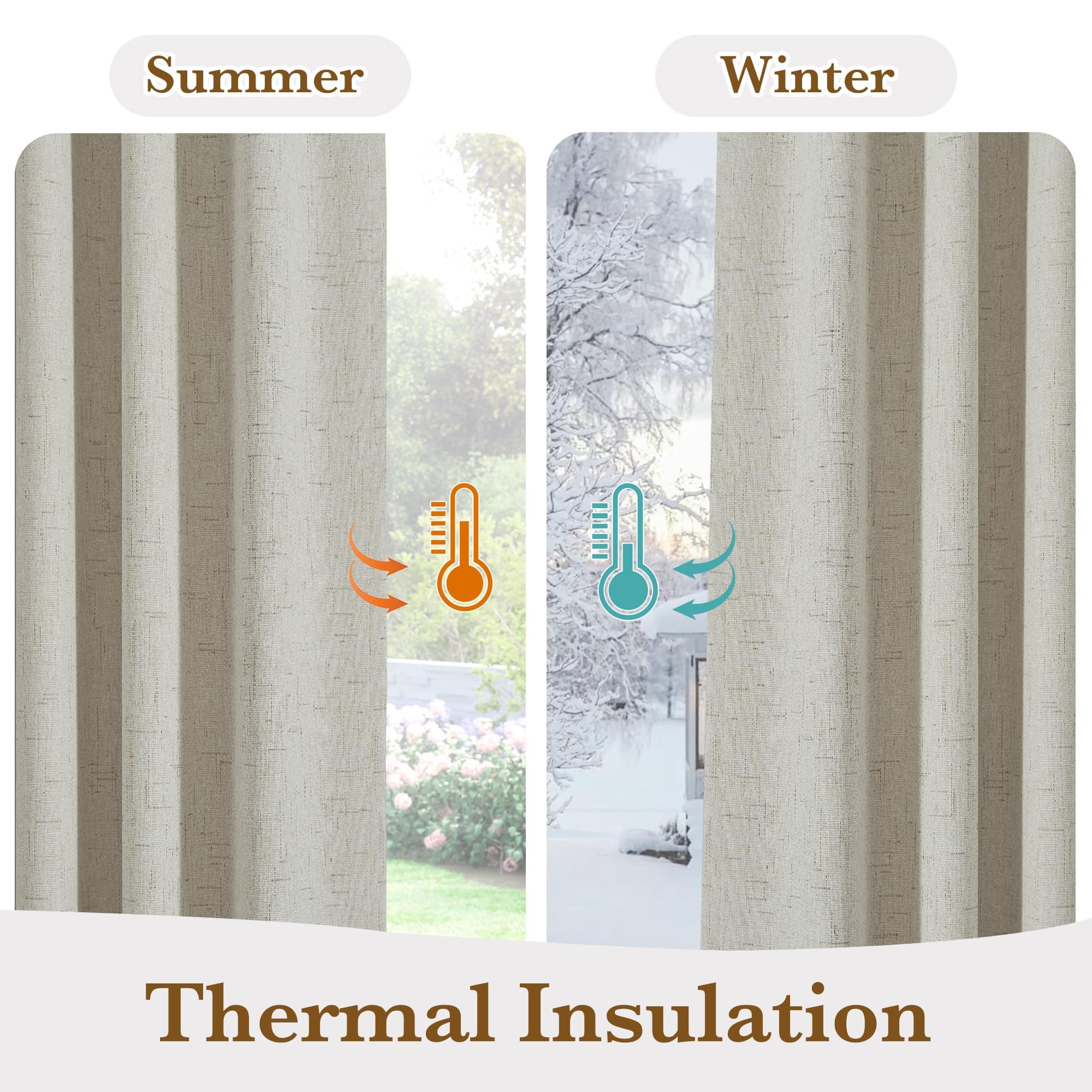 StangH 100% Blackout Linen Curtains for Bedroom, Thermal Insulated Farmhouse Win - Thumbnail 7