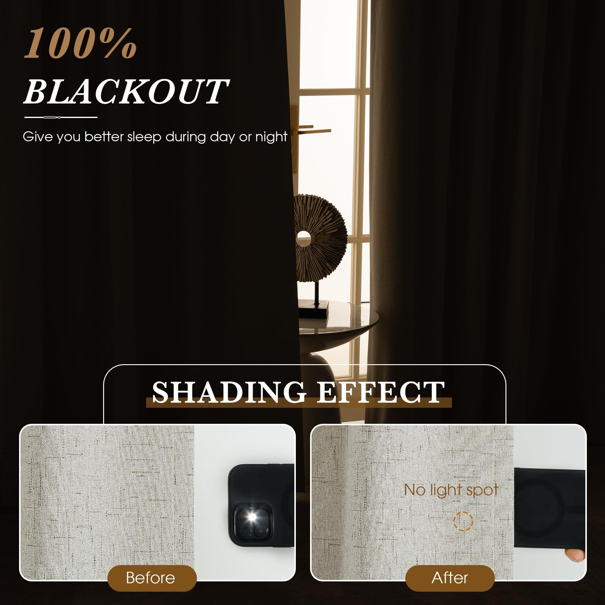 StangH 100% Blackout Linen Curtains for Bedroom, Thermal Insulated Farmhouse Win - Thumbnail 6