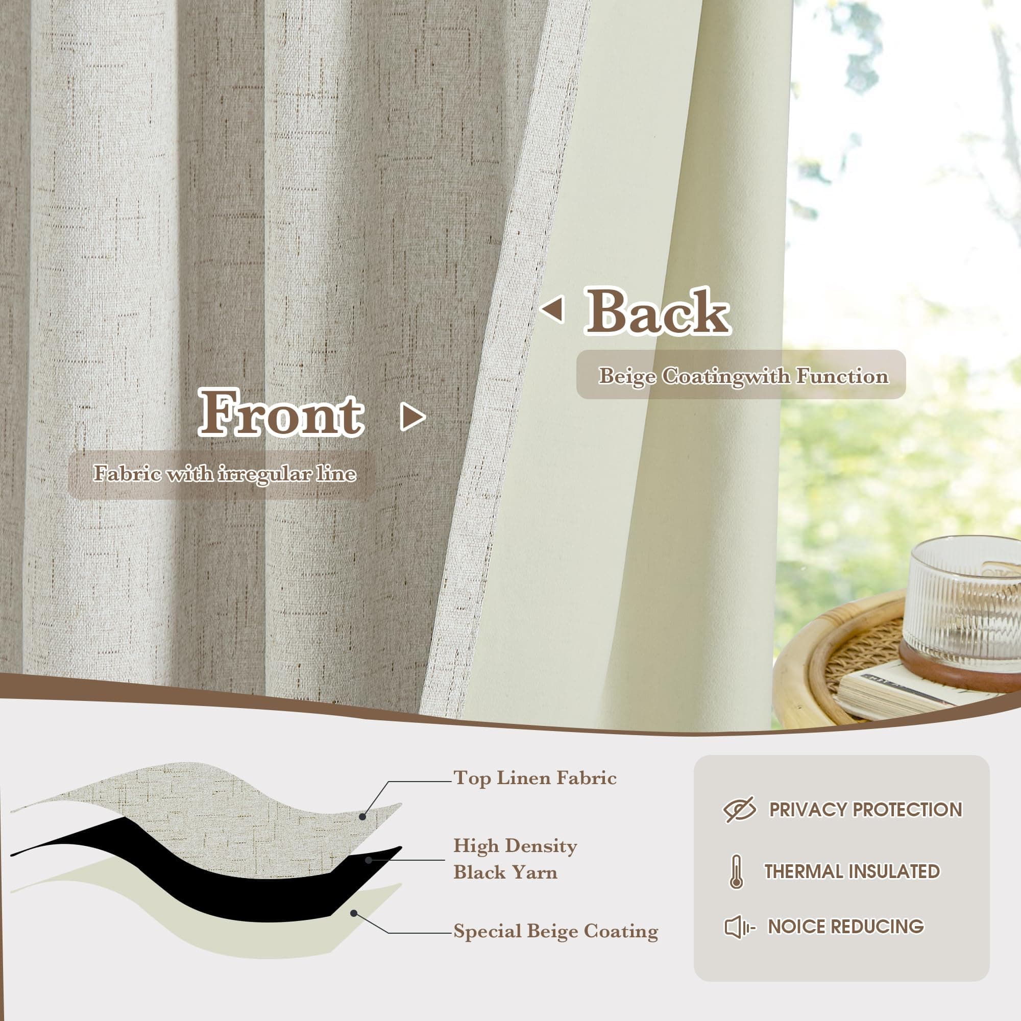 StangH 100% Blackout Linen Curtains for Bedroom, Thermal Insulated Farmhouse Win - Thumbnail 5