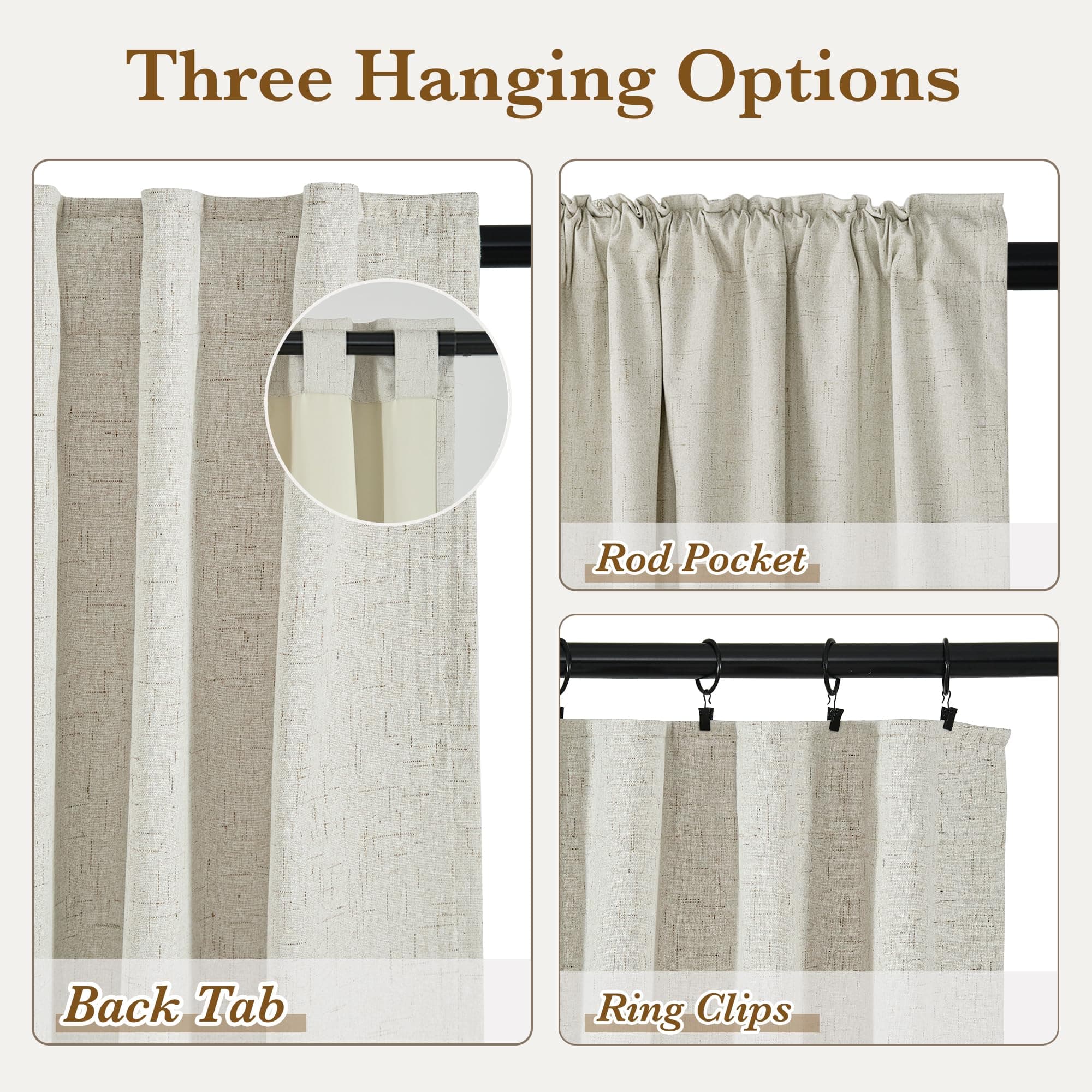 StangH 100% Blackout Linen Curtains for Bedroom, Thermal Insulated Farmhouse Win - Thumbnail 4