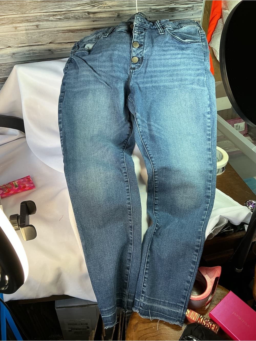 ★ Universal Thread High Rise Button Fly Skinny Jeans Raw Hem Denim