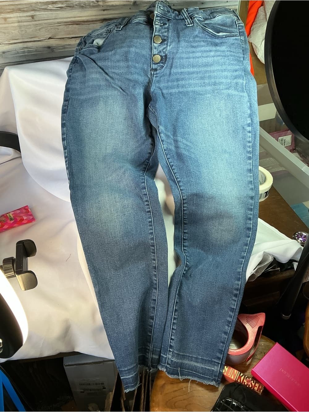 ★ Universal Thread High Rise Button Fly Skinny Jeans Raw Hem Denim - Thumbnail 3