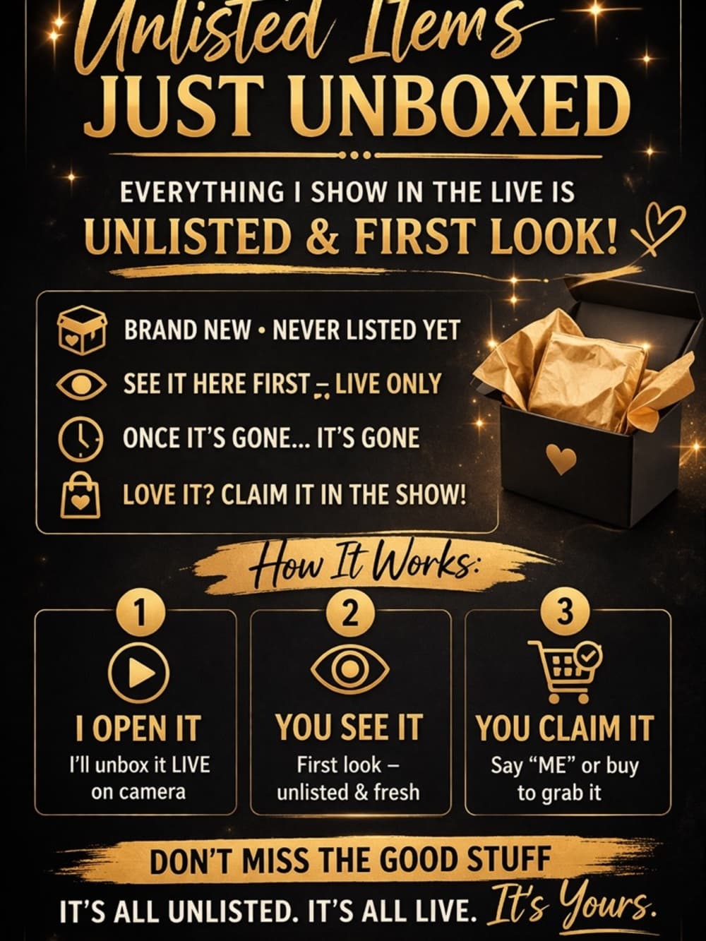 Unlisted Items Just Unboxed Gold & Black Graphic Poster