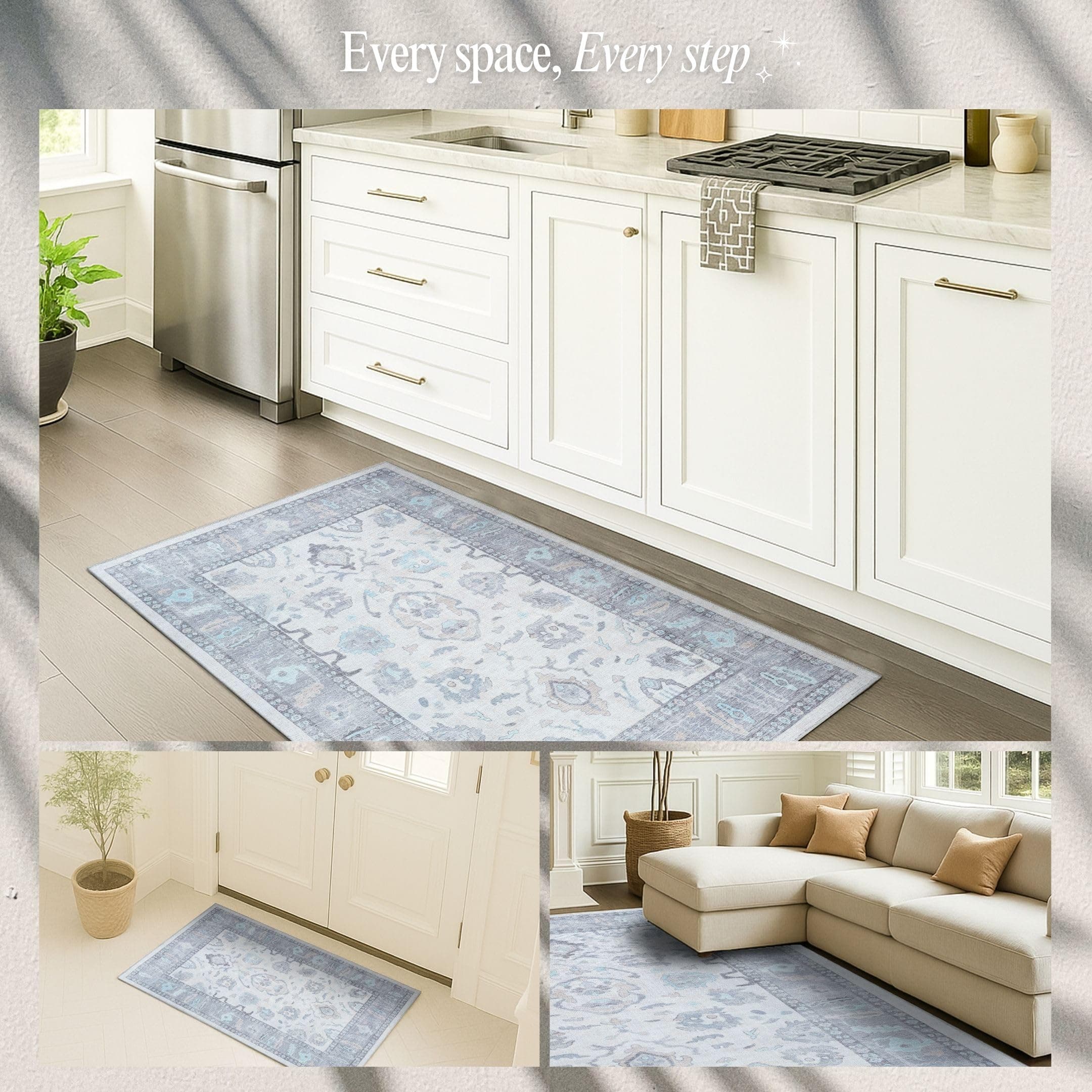 Fame Rugs Gray Modern Oushak Rug 3X5 Washable Vintage Turkish Colorful Oriental - Thumbnail 5