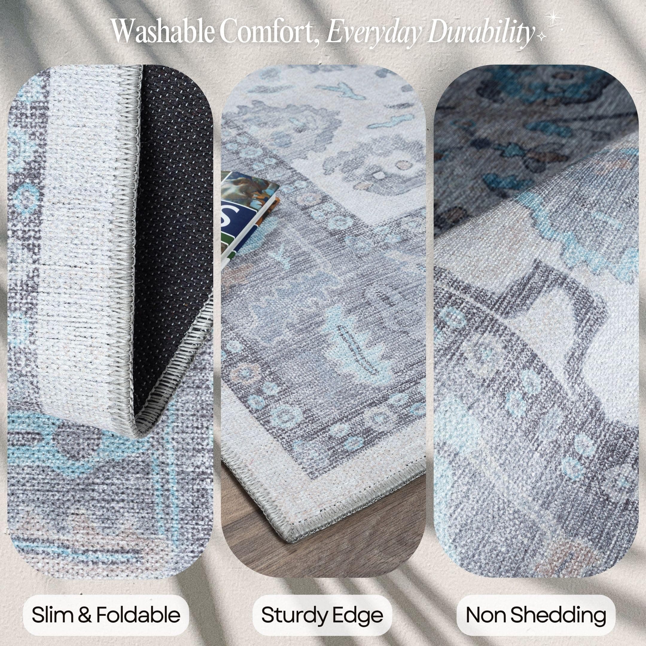 Fame Rugs Gray Modern Oushak Rug 3X5 Washable Vintage Turkish Colorful Oriental - Thumbnail 3