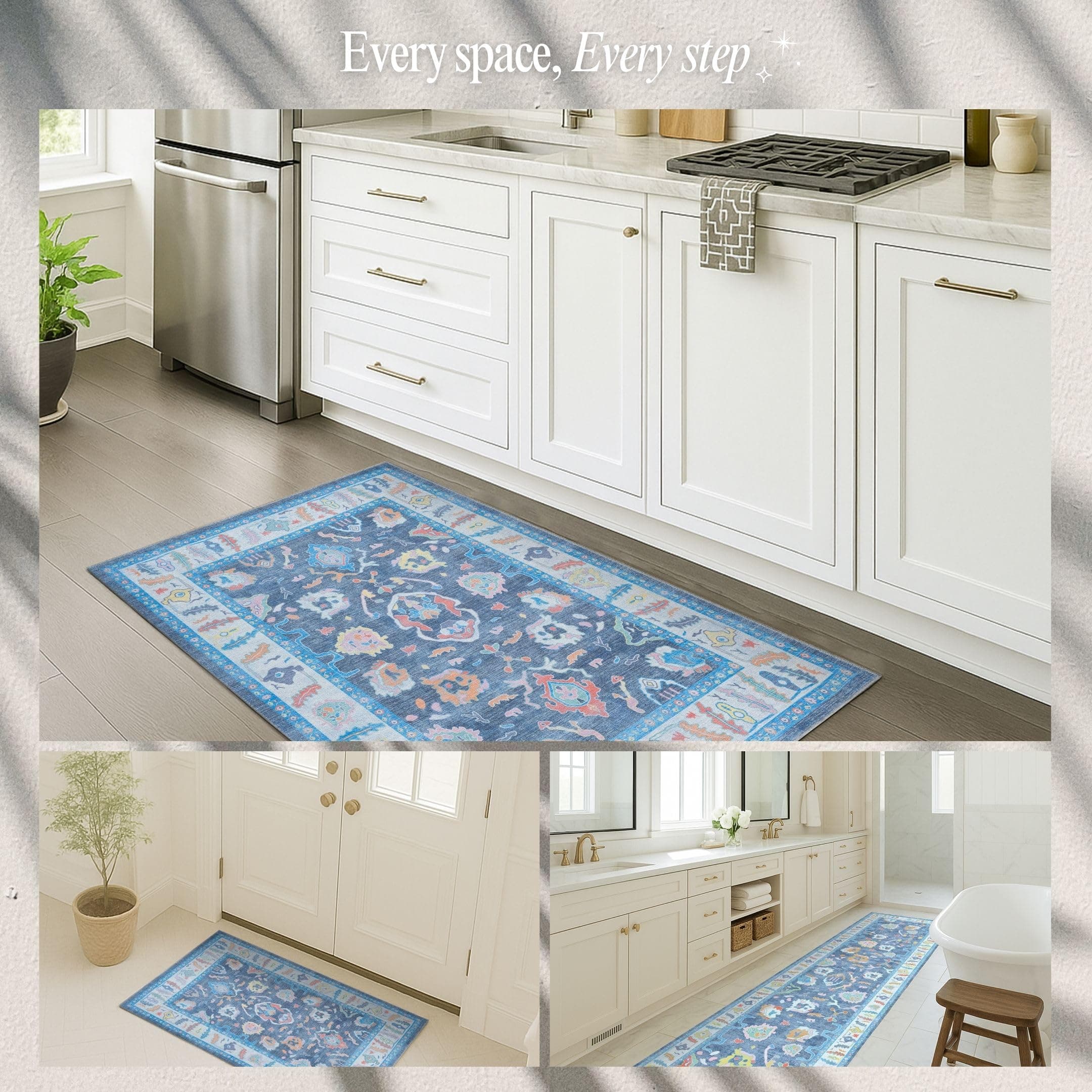 Fame Rugs Blue Modern Oushak Rug 26X10 Vintage Turkish Colorful Oriental - Thumbnail 5
