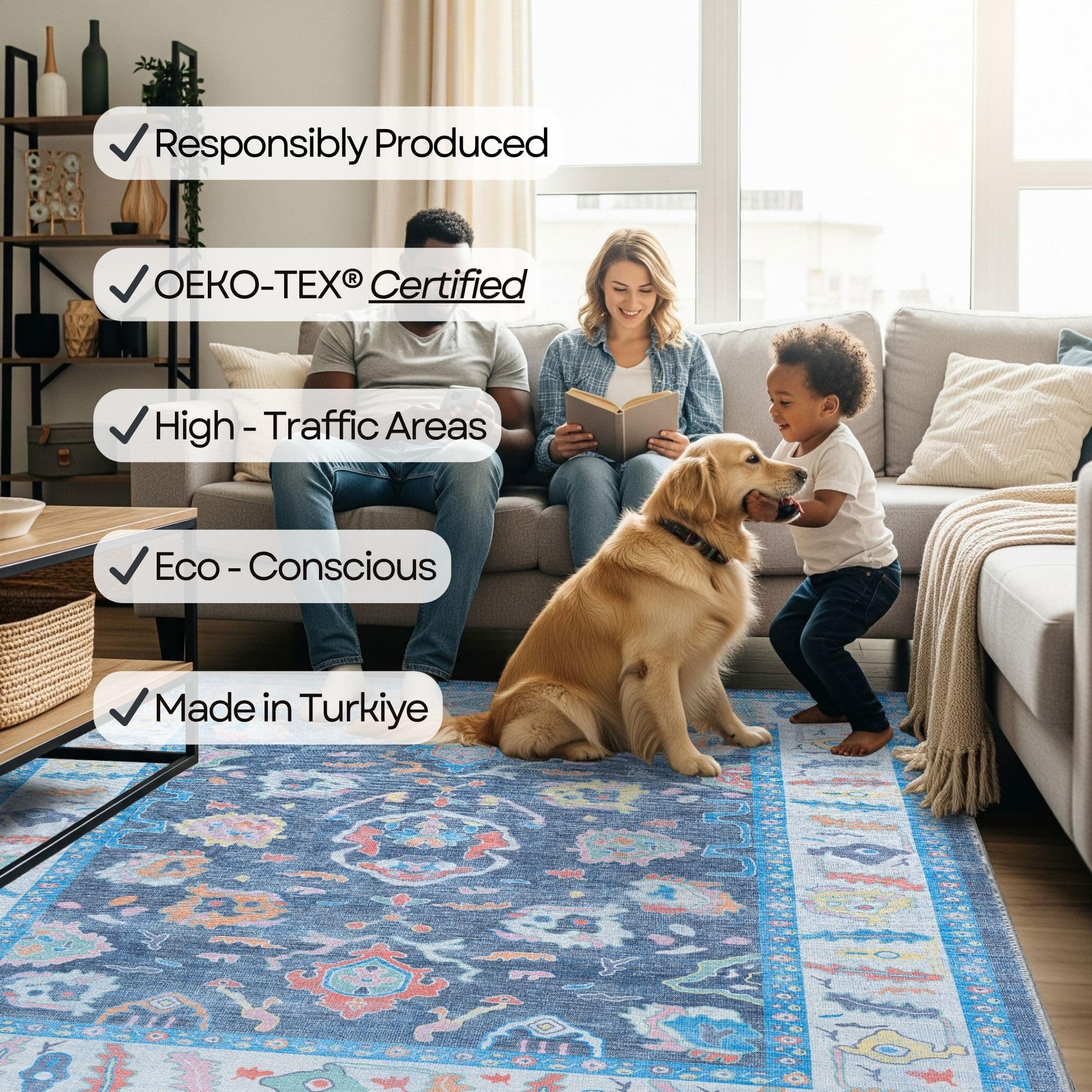 Fame Rugs Blue Modern Oushak Rug 26X10 Vintage Turkish Colorful Oriental - Thumbnail 6