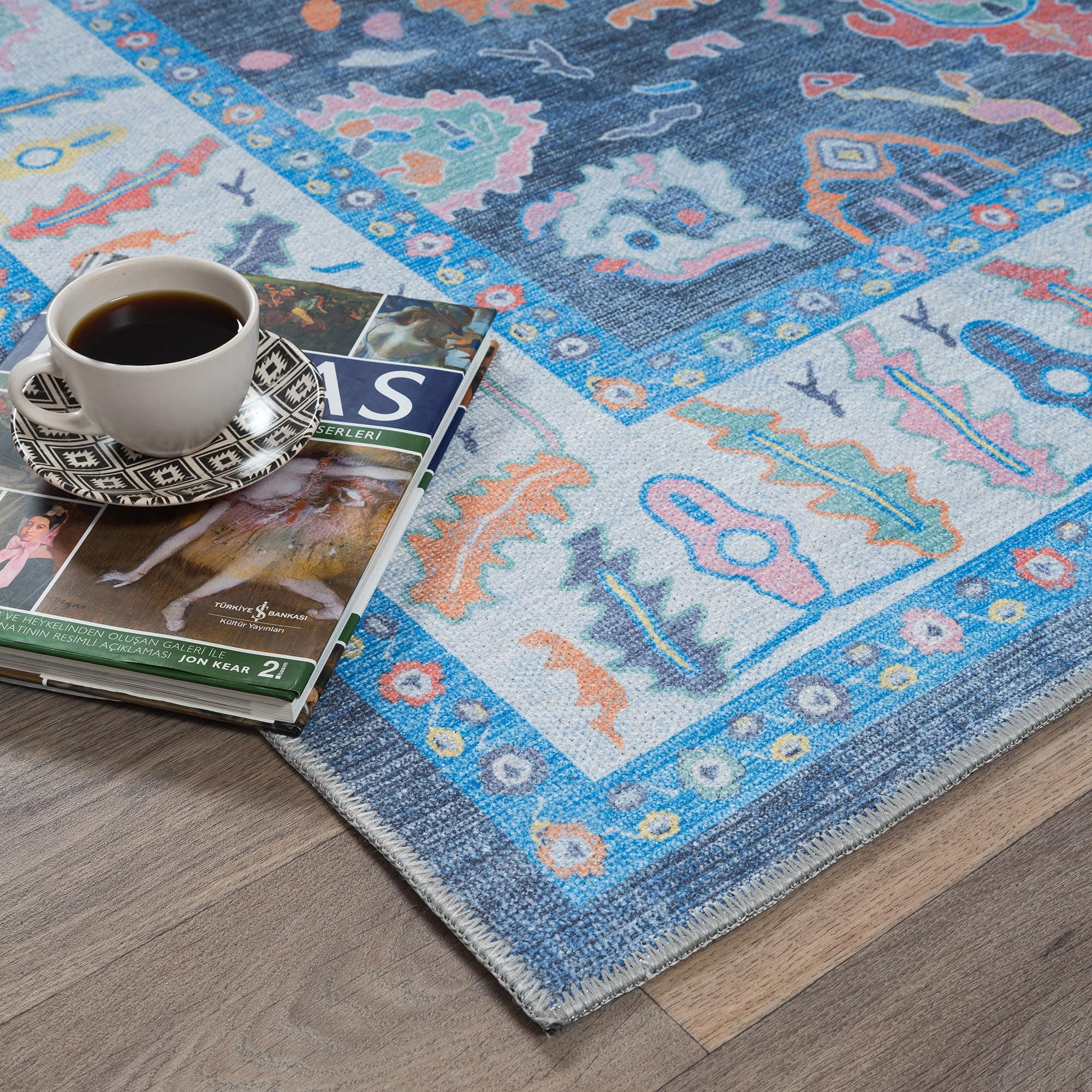 Fame Rugs Blue Modern Oushak Rug 26X10 Vintage Turkish Colorful Oriental - Thumbnail 8