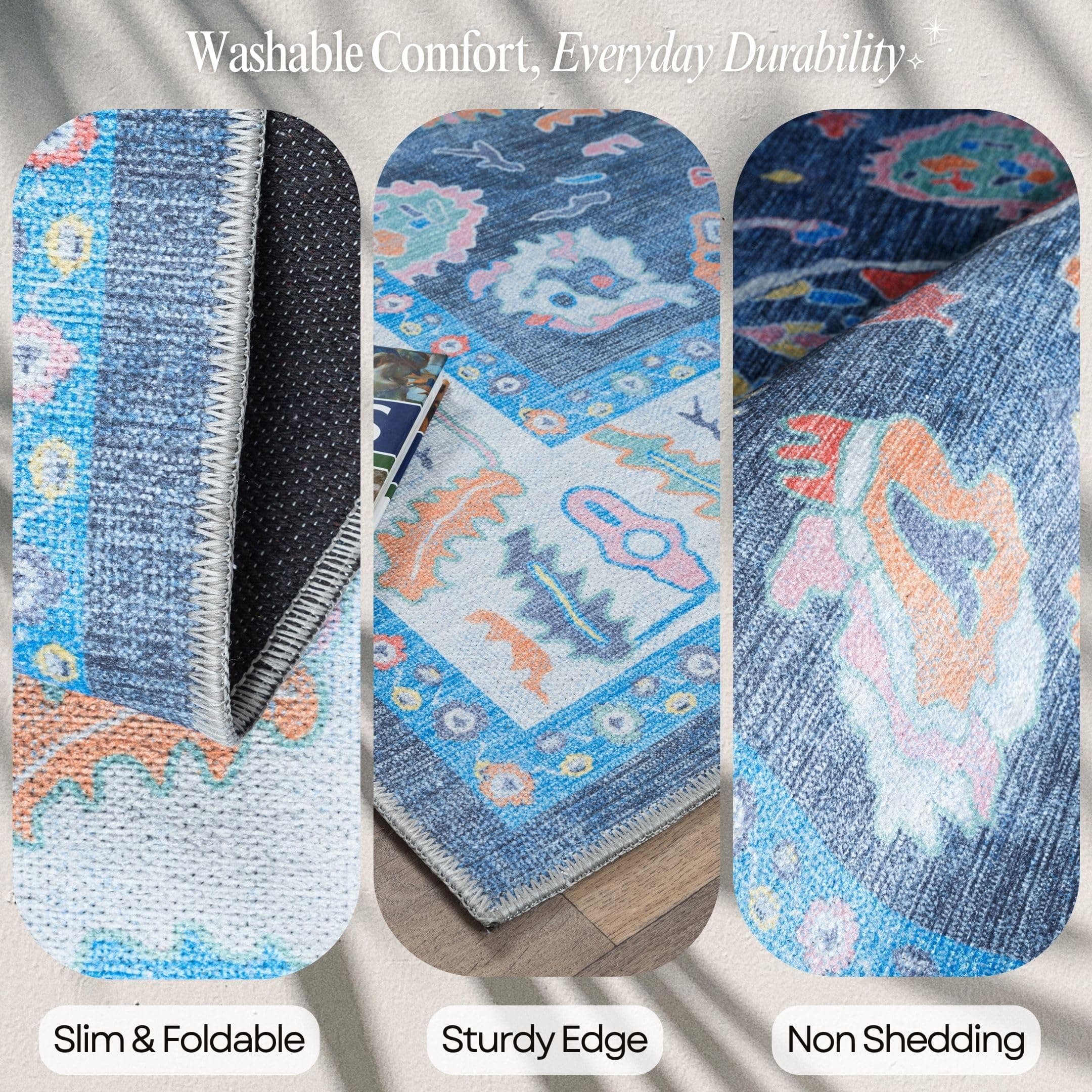 Fame Rugs Blue Modern Oushak Rug 26X10 Vintage Turkish Colorful Oriental - Thumbnail 3