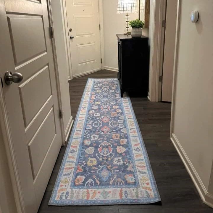 Fame Rugs Blue Modern Oushak Rug 26X10 Vintage Turkish Colorful Oriental - Thumbnail 9