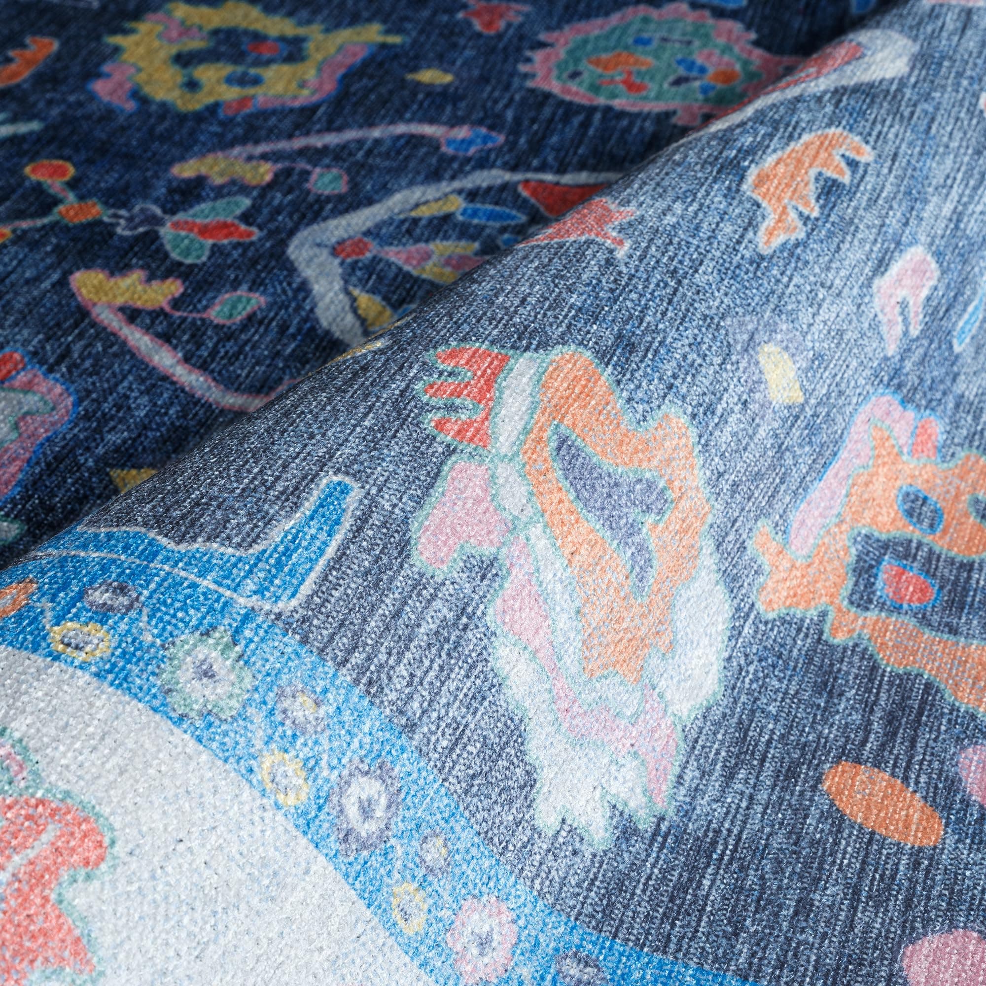 Fame Rugs Blue Modern Oushak Rug 26X10 Vintage Turkish Colorful Oriental - Thumbnail 7