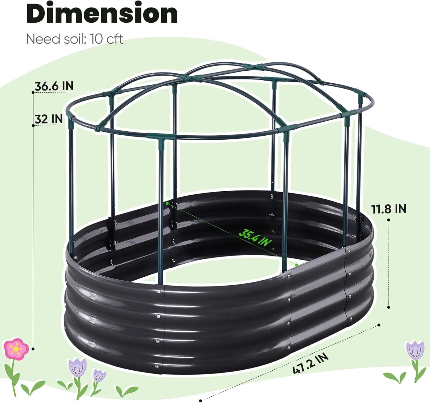 King Bird Raised Garden Bed Cover Galvanized Oval Planter Garden Outdoor For - Thumbnail 7
