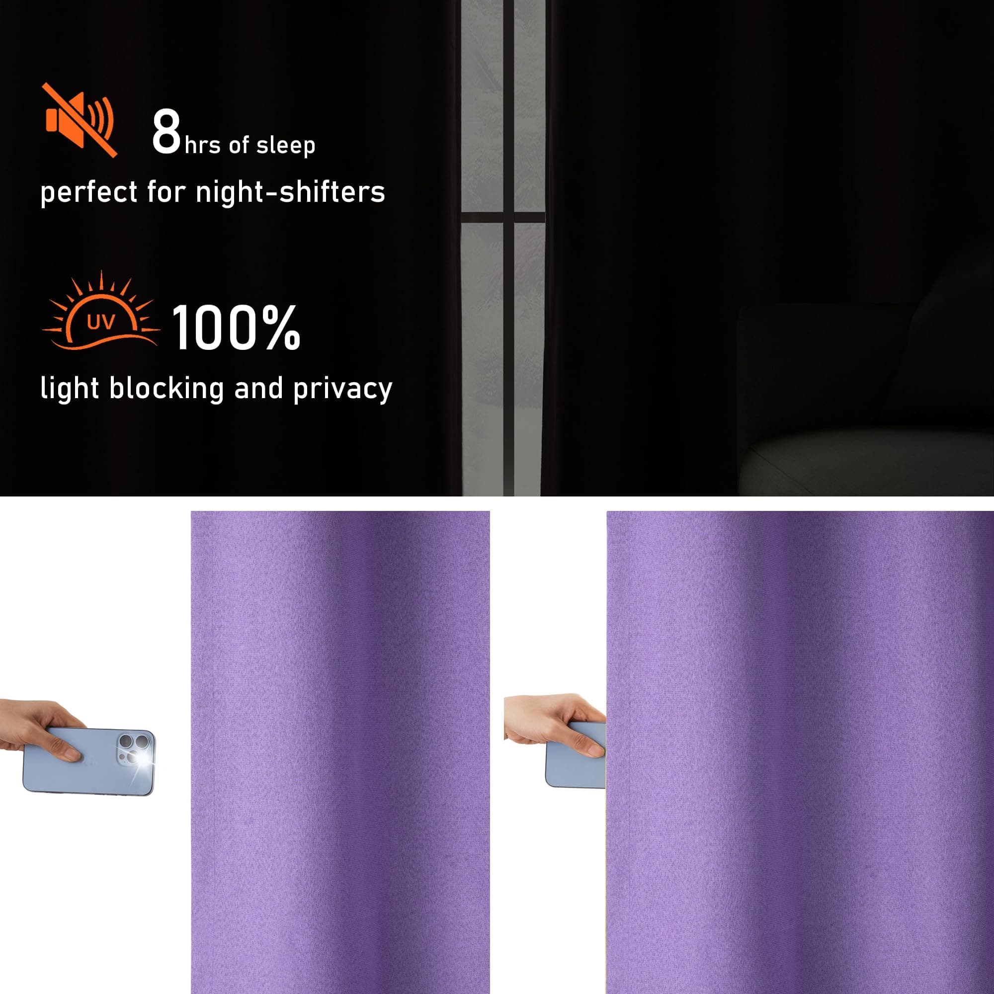 LCOOMZEN 95 Inch Blackout Purple Curtains Faux Linen Thermal Noise Reduction Win - Thumbnail 3
