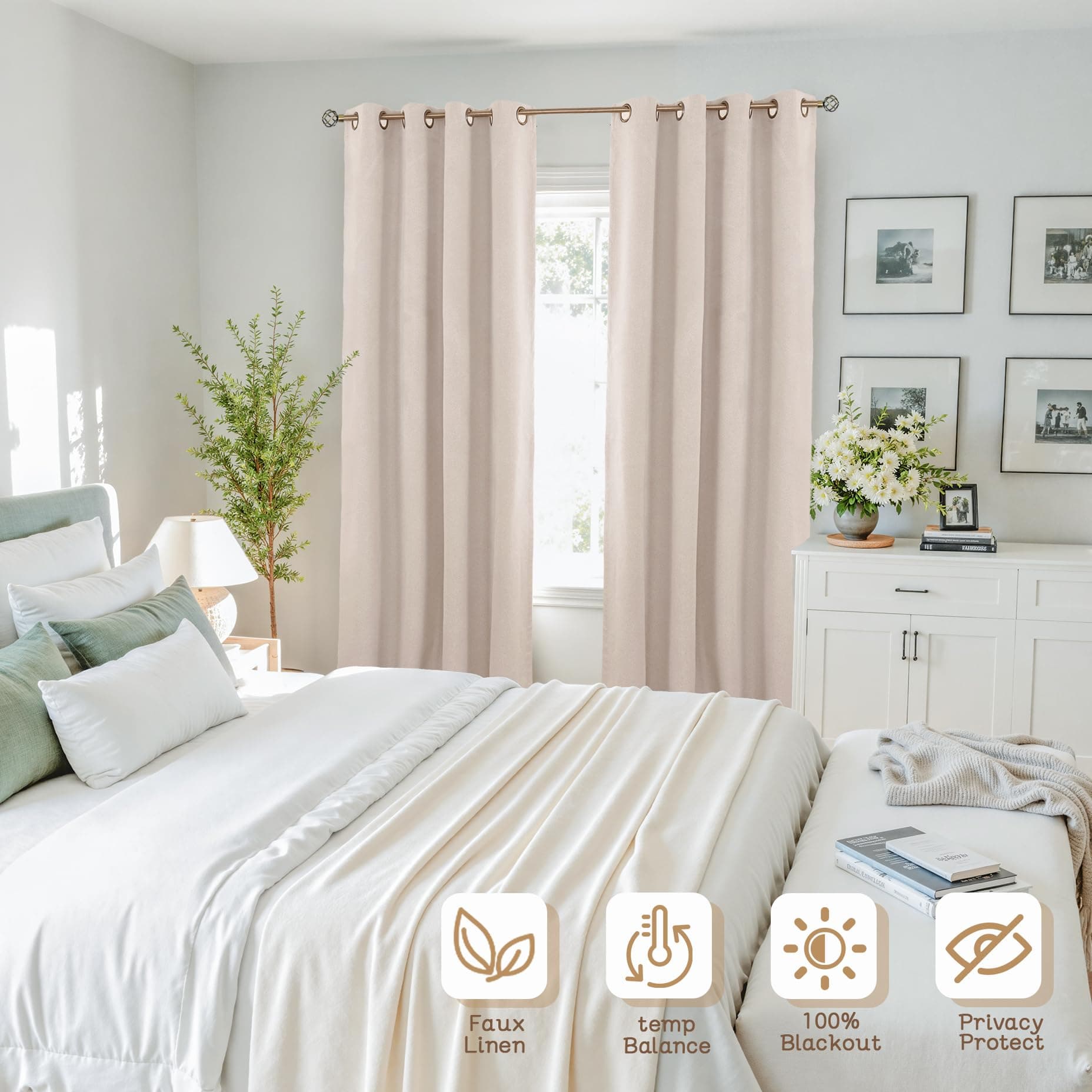 BGment 100% Blackout Curtains for Living Room 90 Inch Long - Linen Textured Ther - Thumbnail 3