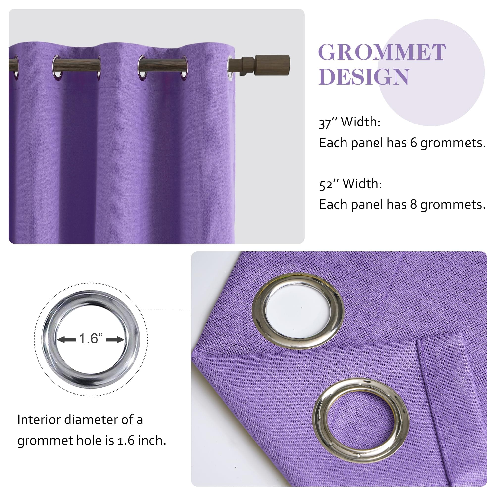 LCOOMZEN 95 Inch Blackout Purple Curtains Faux Linen Thermal Noise Reduction Win - Thumbnail 5