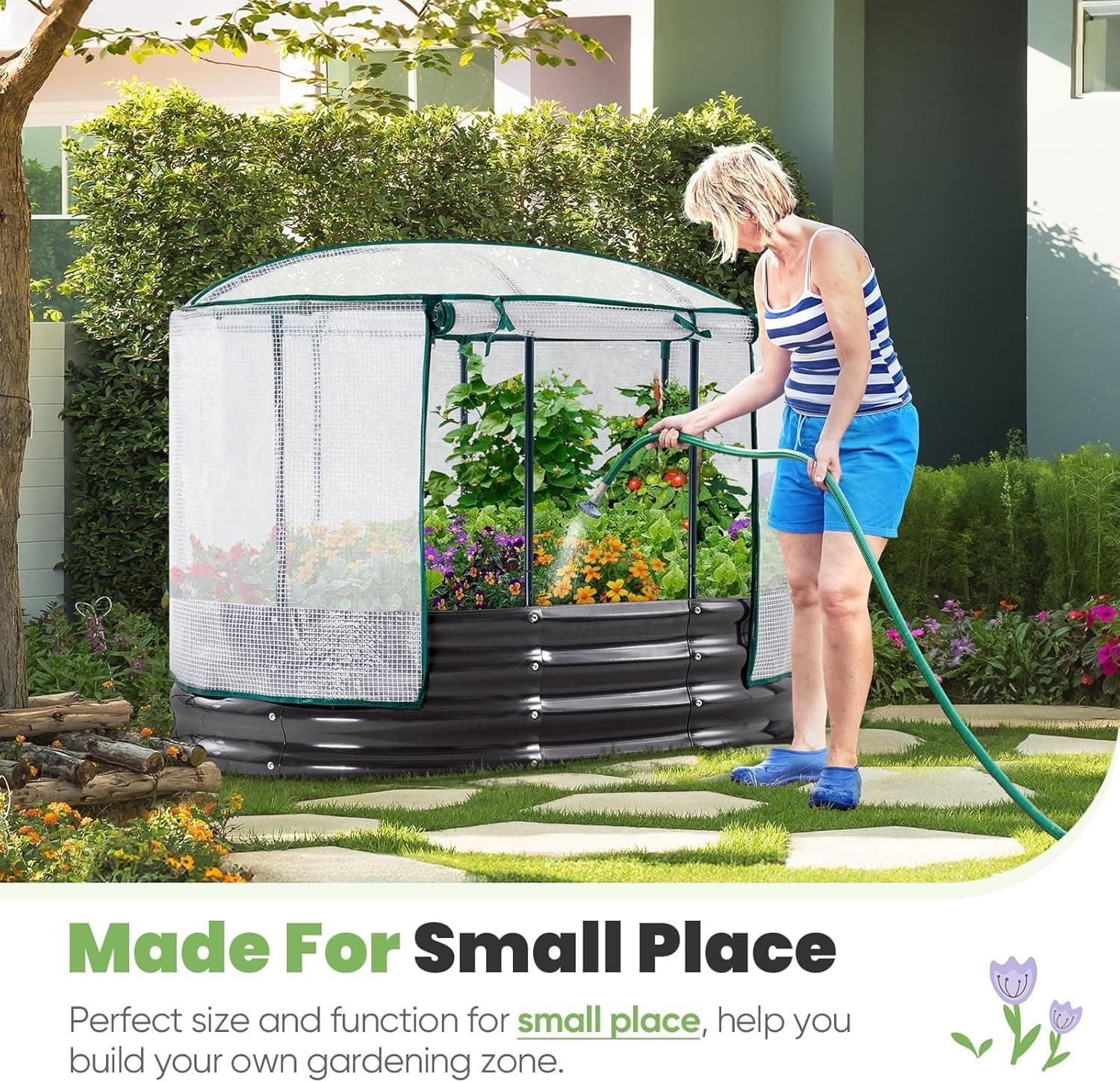 King Bird Raised Garden Bed Cover Galvanized Oval Planter Garden Outdoor For - Thumbnail 5