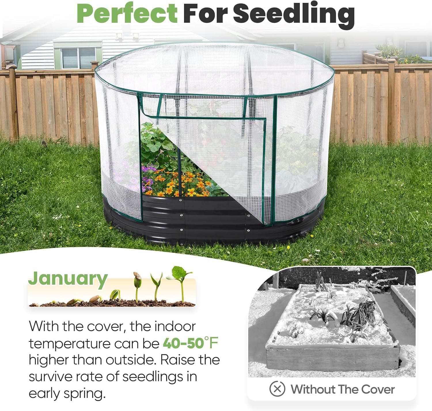 King Bird Raised Garden Bed Cover Galvanized Oval Planter Garden Outdoor For