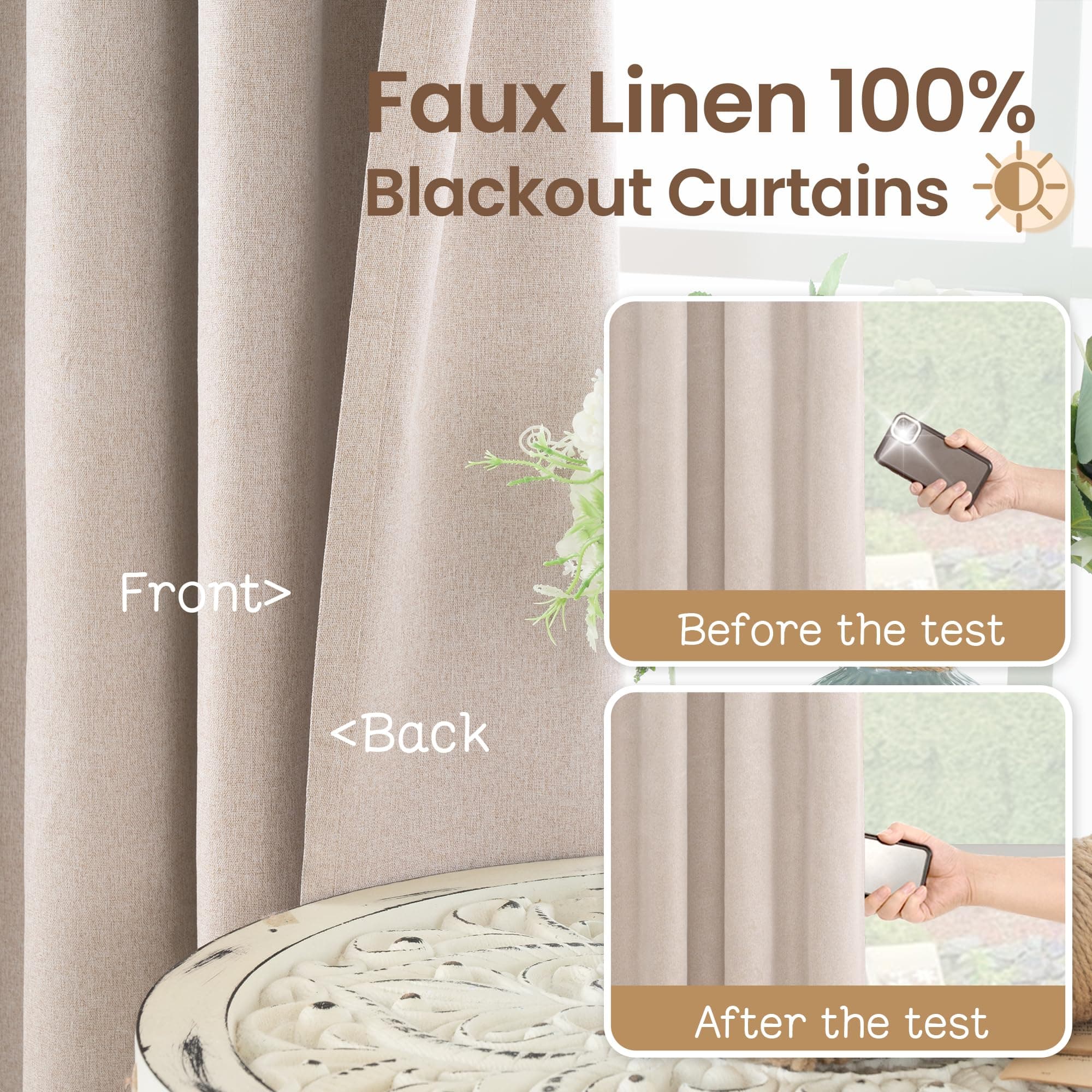 BGment 100% Blackout Curtains for Living Room 90 Inch Long - Linen Textured Ther - Thumbnail 7