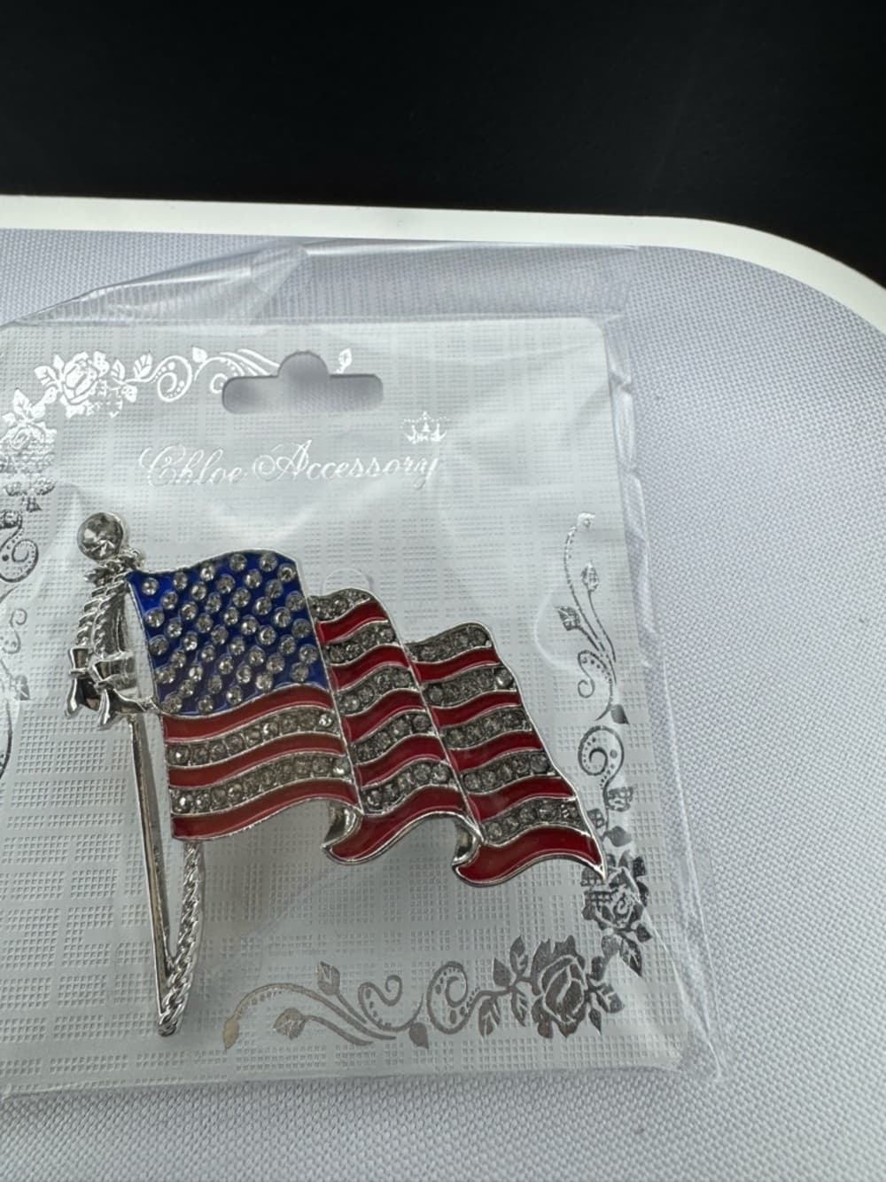 ⭐ American Flag Rhinestone Brooch Pin USA Patriotic Silver Tone New - Thumbnail 5