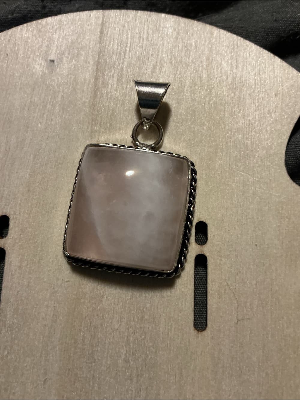 ⭐ Rose Quartz Square Pendant Silver Tone Statement Charm Necklace - Thumbnail 3