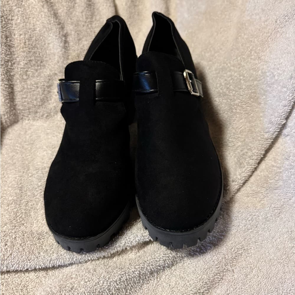 Black Suede Platform Mary Jane Shoes with Chunky Sole - Thumbnail 3