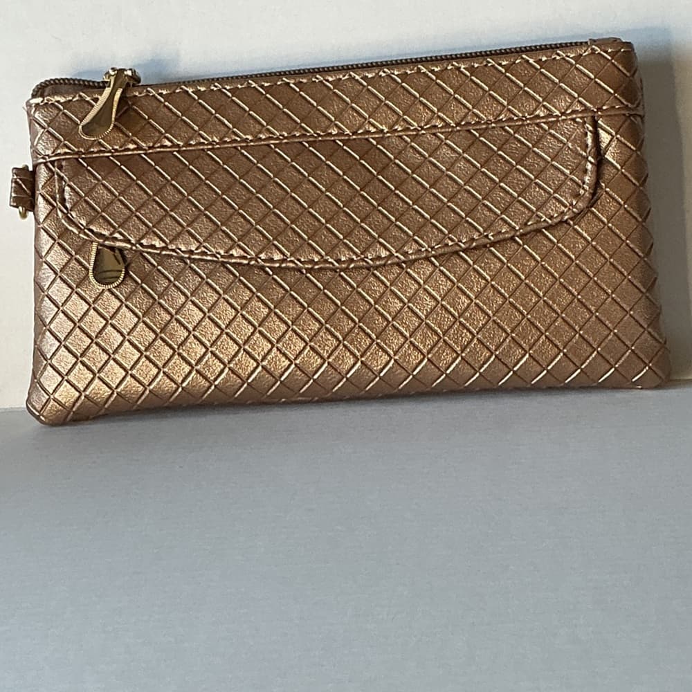 ⭐ Rose Gold Quilted Crossbody Clutch Wristlet Wallet Purse Metallic
