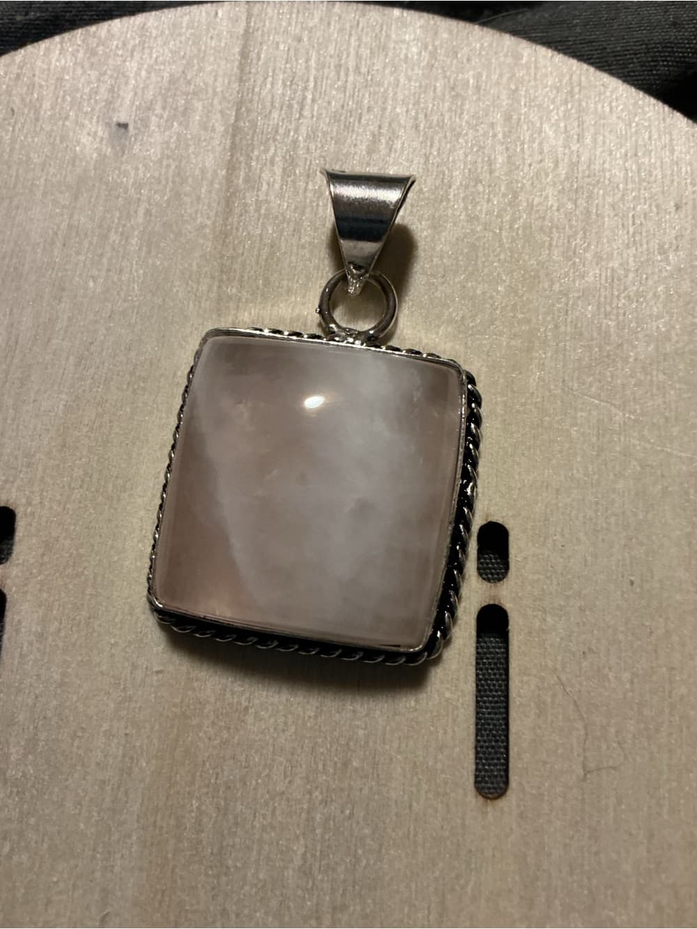 ⭐ Rose Quartz Square Pendant Silver Tone Statement Charm Necklace