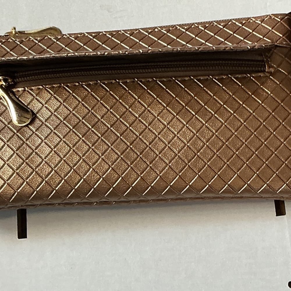 ⭐ Rose Gold Quilted Crossbody Clutch Wristlet Wallet Purse Metallic - Thumbnail 2