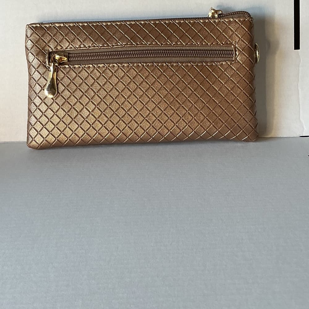 ⭐ Rose Gold Quilted Crossbody Clutch Wristlet Wallet Purse Metallic - Thumbnail 5