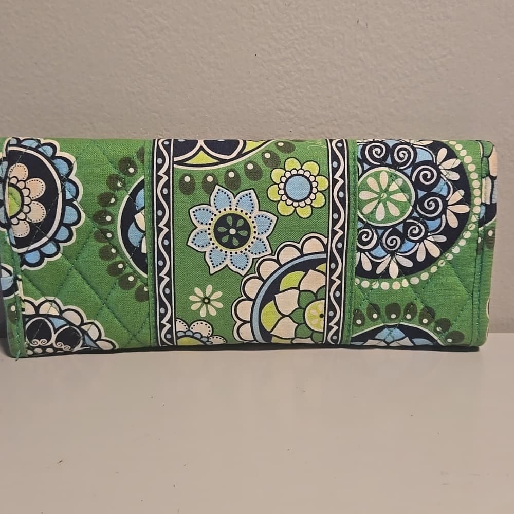 ★ Vera Bradley Green Floral Trifold Wallet Organizer Cotton - Thumbnail 4