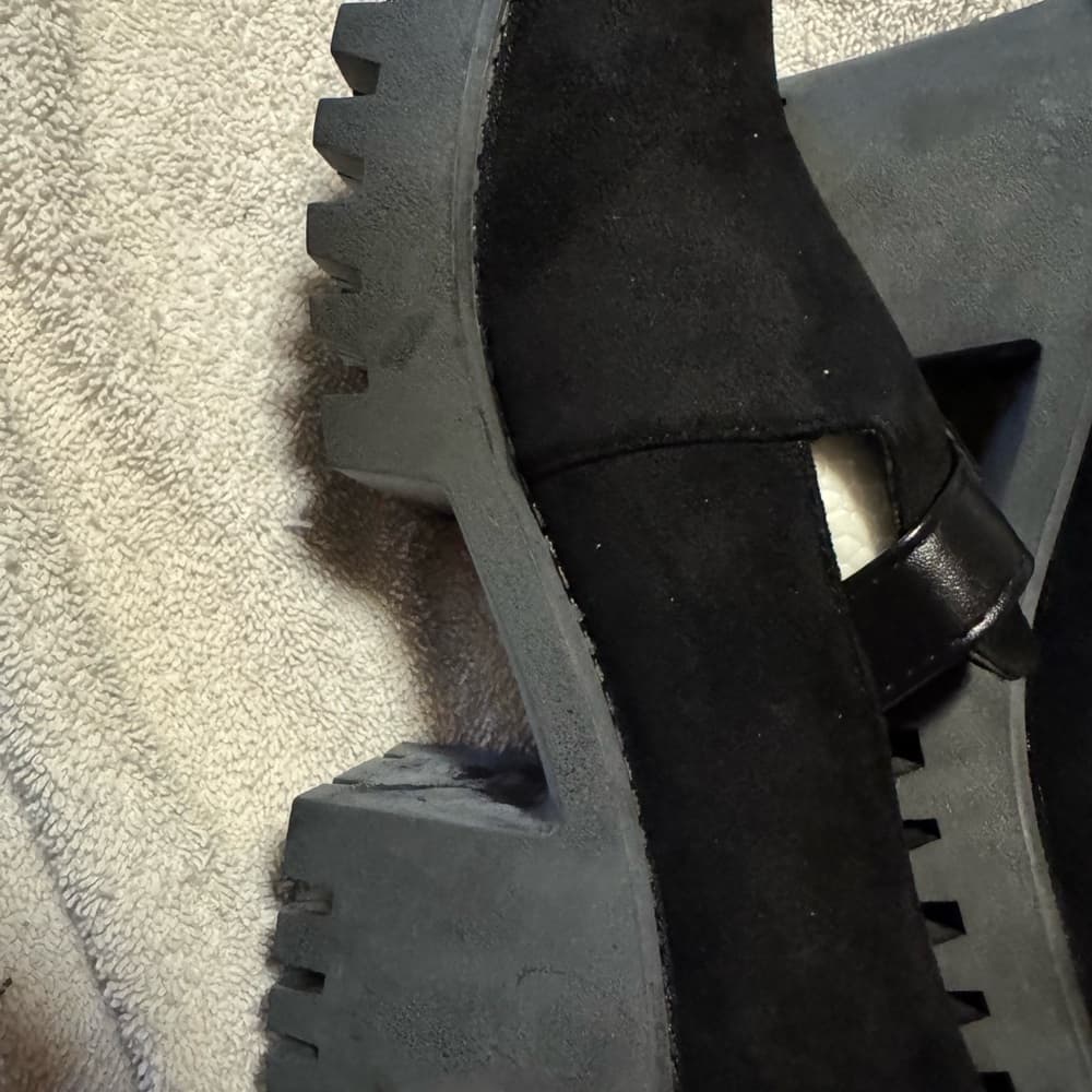 Black Suede Platform Mary Jane Shoes with Chunky Sole - Thumbnail 4