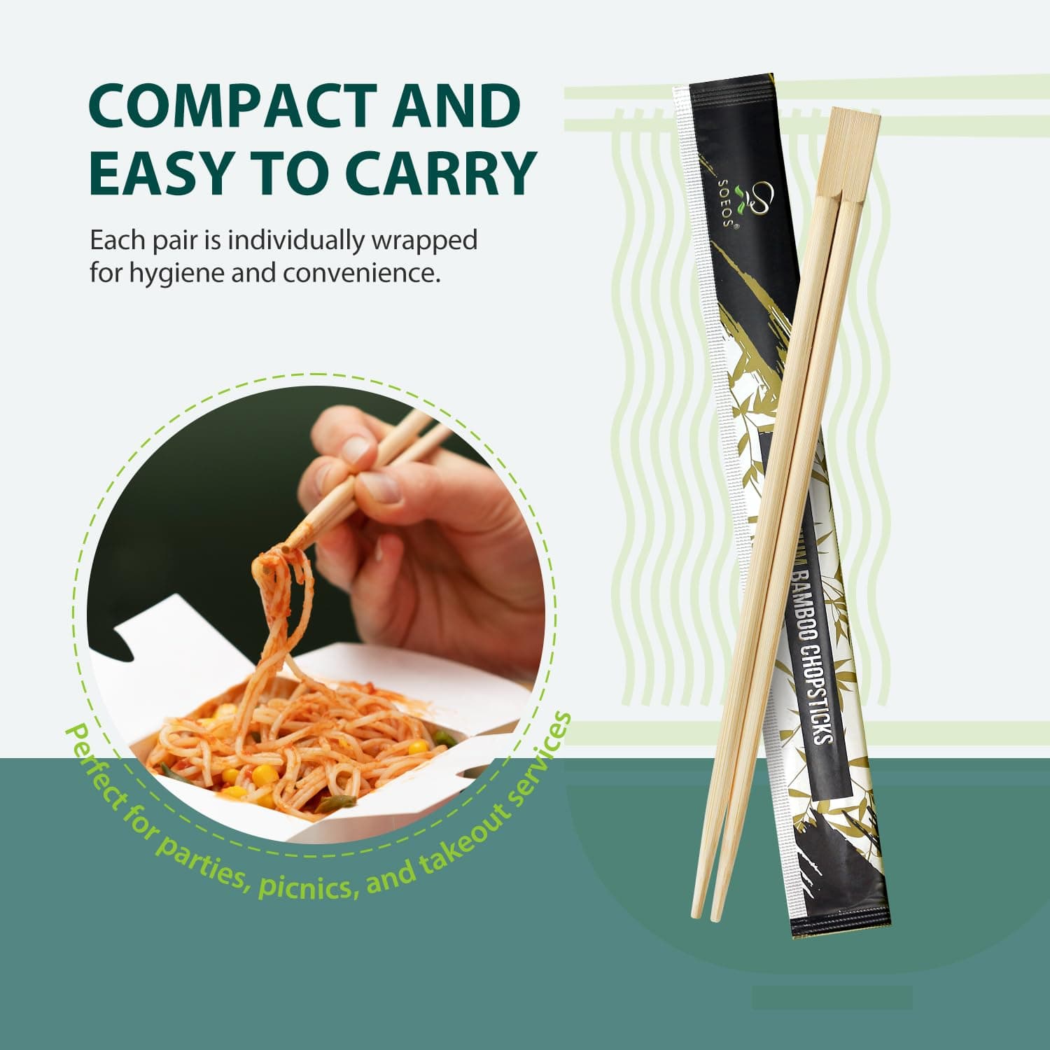 Soeos 500 Disposable Wooden Chopsticks Bulk Sushi Takeout Party Splinter-Free In - Thumbnail 7