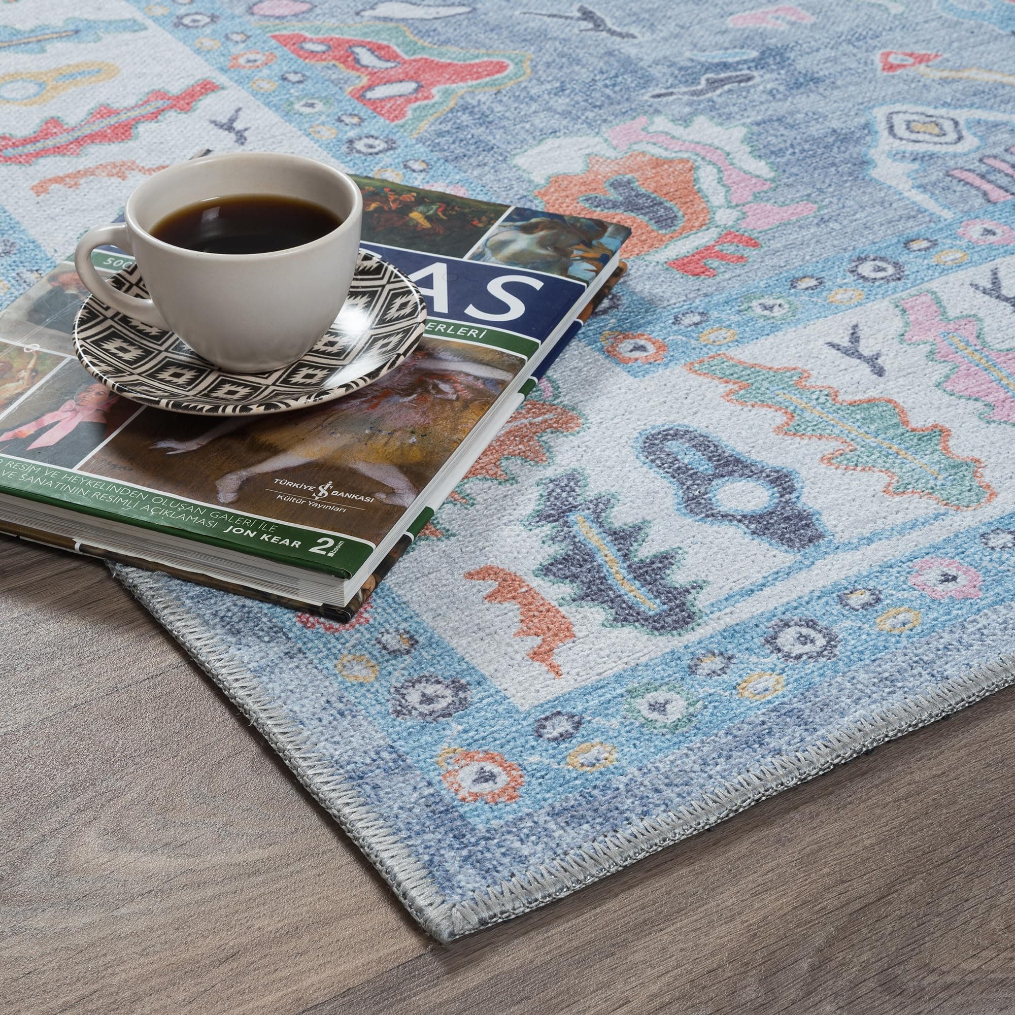 Fame Rugs Blue Modern Oushak Rug 26X10 Vintage Turkish Colorful Oriental - Thumbnail 8