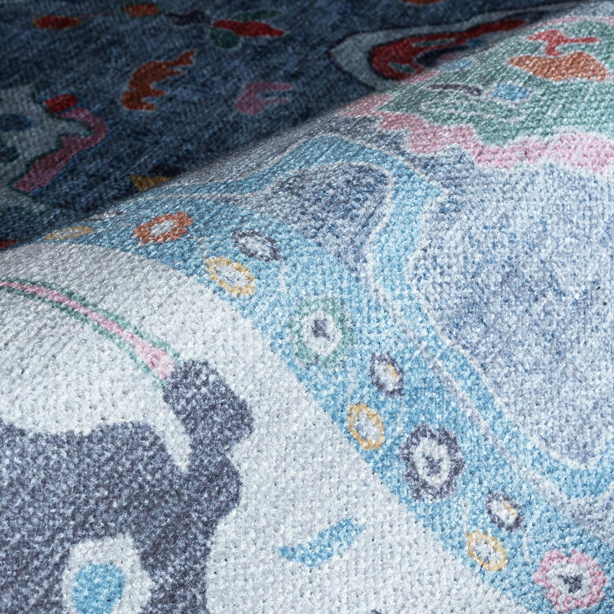Fame Rugs Blue Modern Oushak Rug 26X10 Vintage Turkish Colorful Oriental - Thumbnail 7