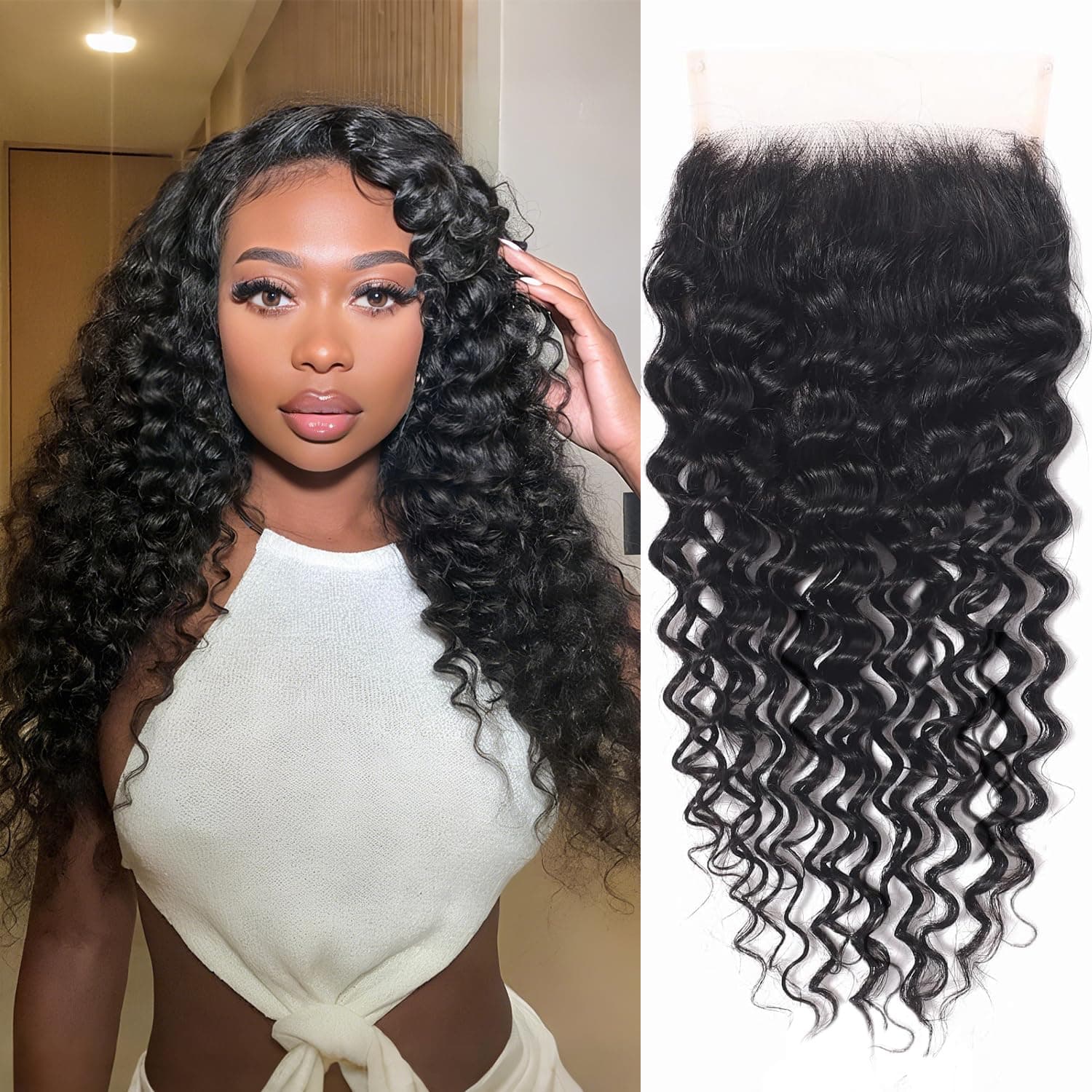 5x5 Deep Wave Lace Closure 100% Human Hair HD Transparent Invisible Lace Closure