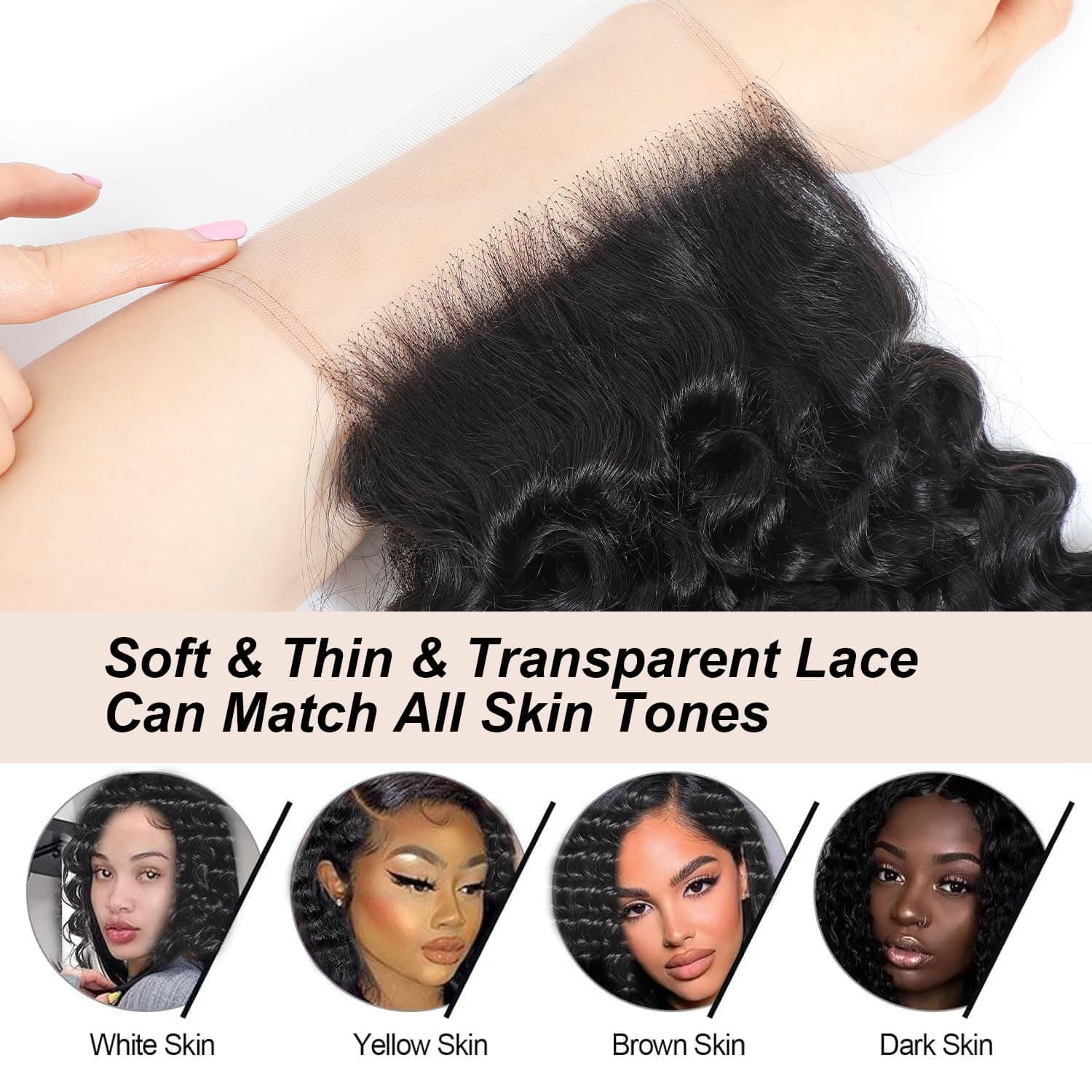 5x5 Deep Wave Lace Closure 100% Human Hair HD Transparent Invisible Lace Closure - Thumbnail 2