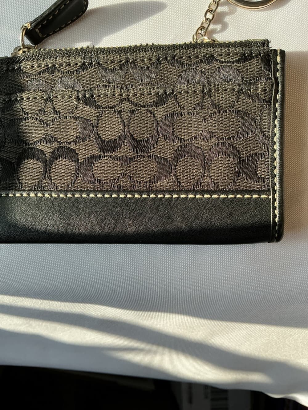 ★ Coach Signature Wristlet Coin Purse Keychain Wallet Black Gray