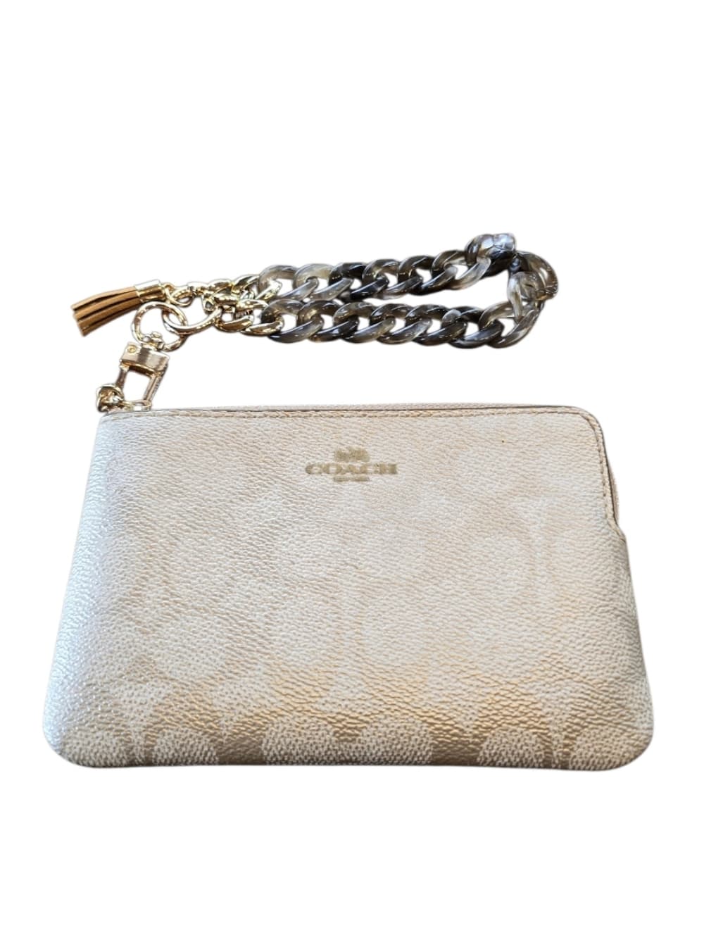 ★ Coach Gold Signature Wristlet Wallet Pouch w Acrylic Chain Strap