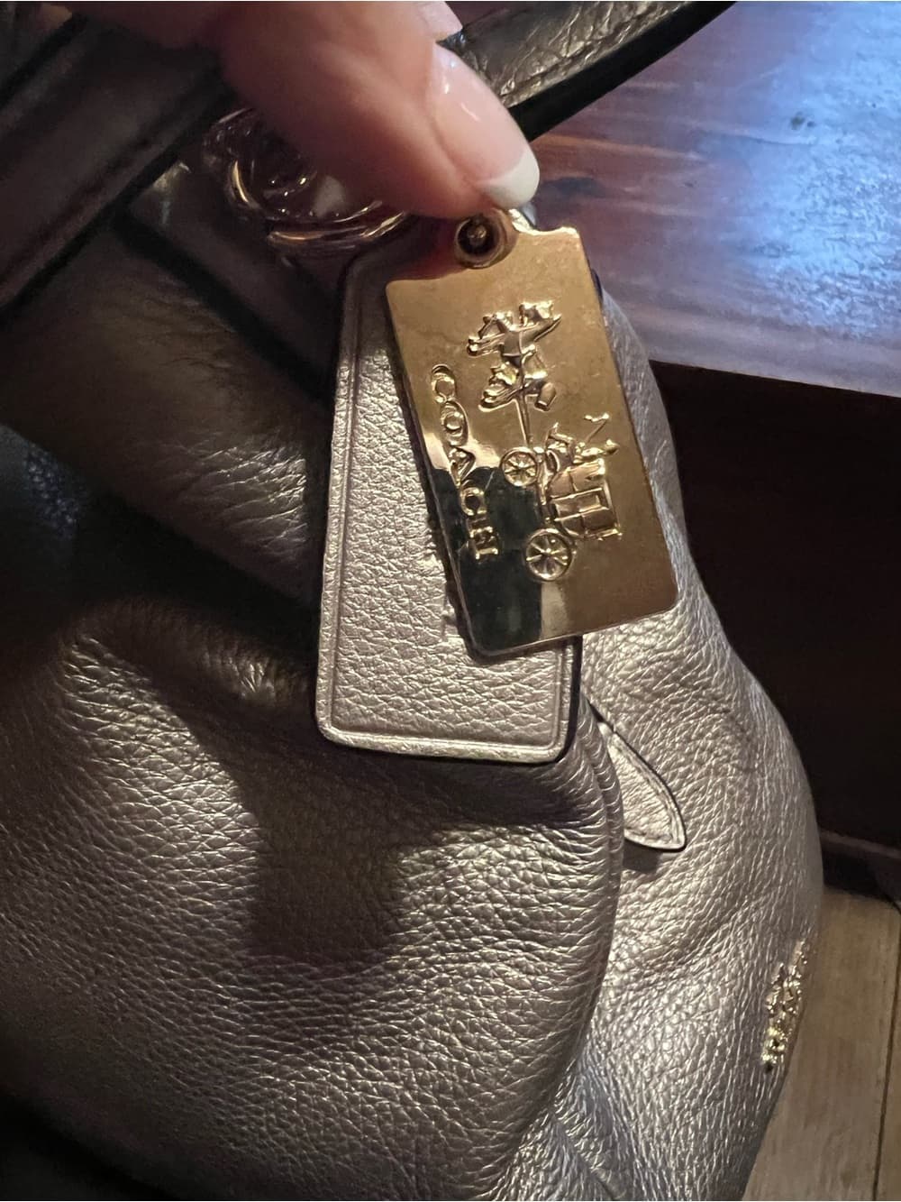 ★ Coach Metallic Champagne Pebble Leather Satchel Shoulder Bag
